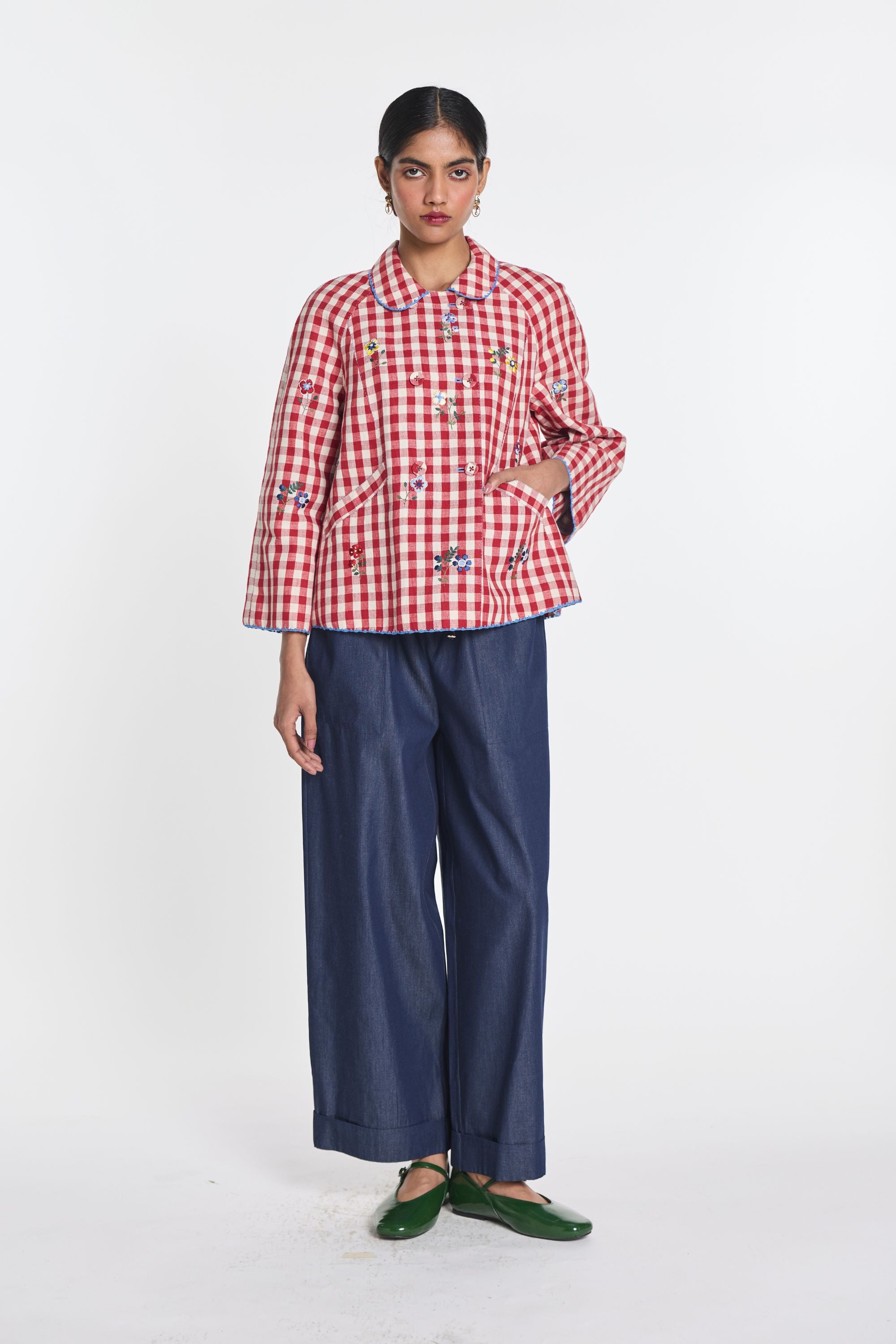 Baptisia Gingham Double Breast Jacket