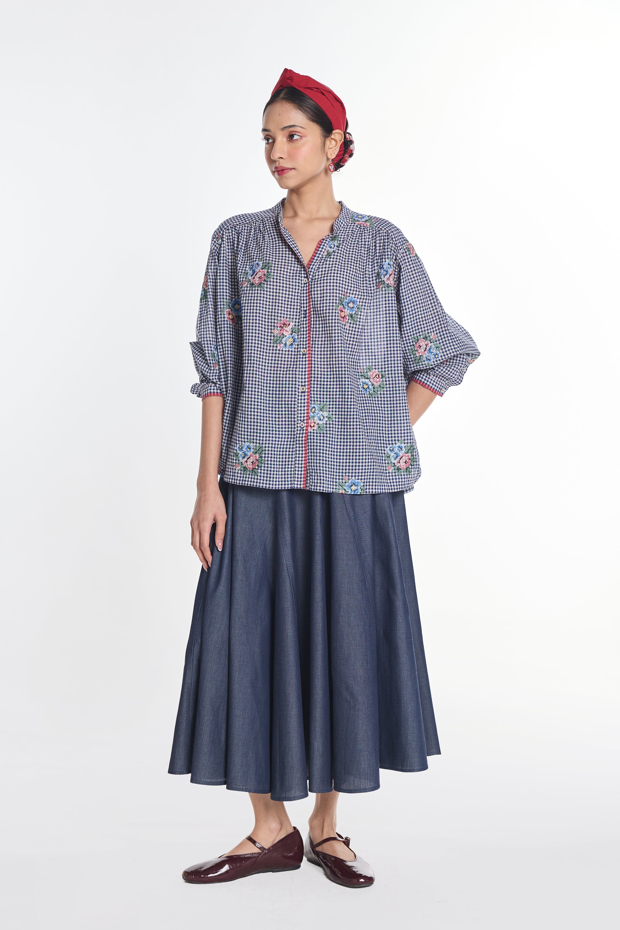 Lisianthus gingham check top