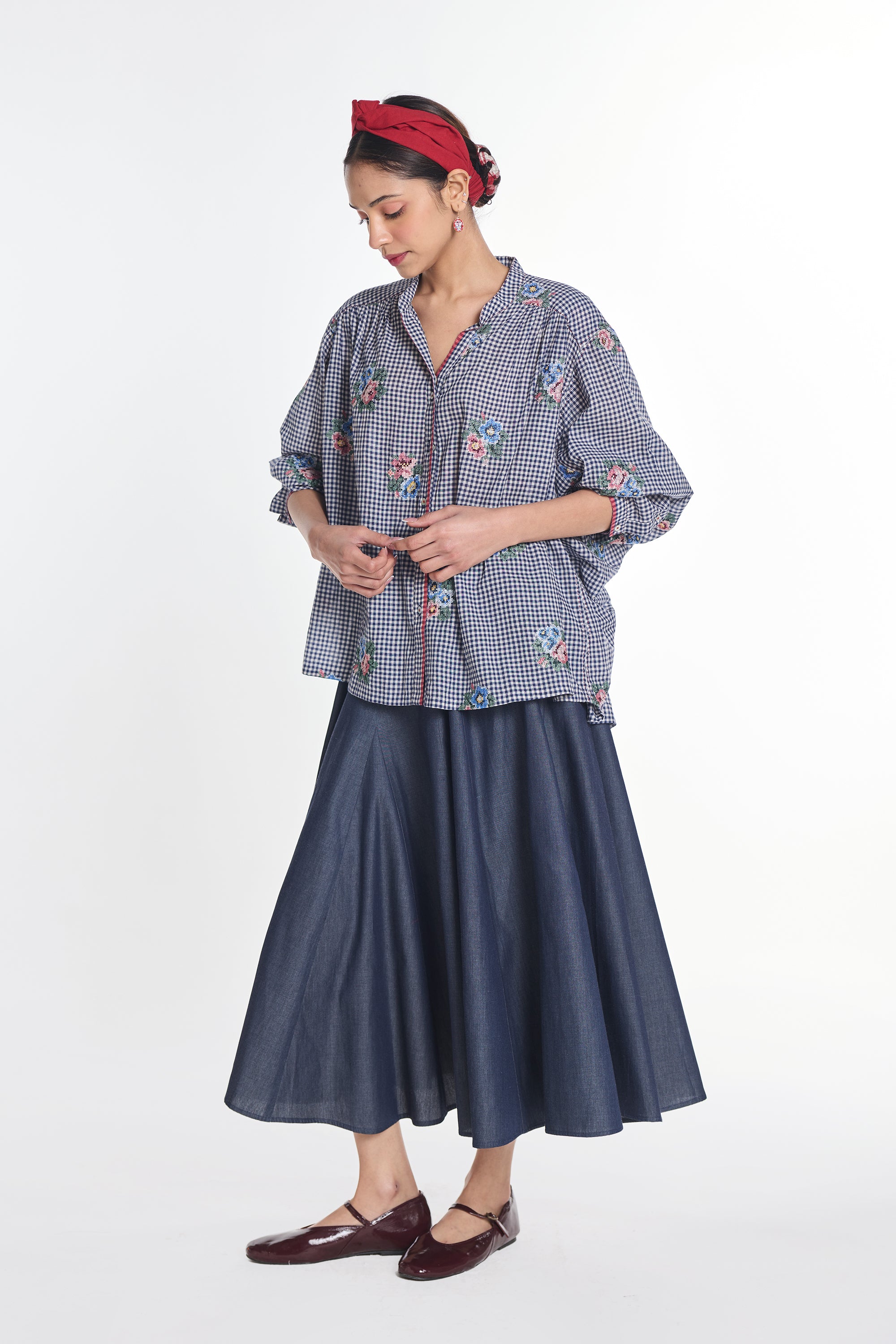 Lisianthus gingham check top