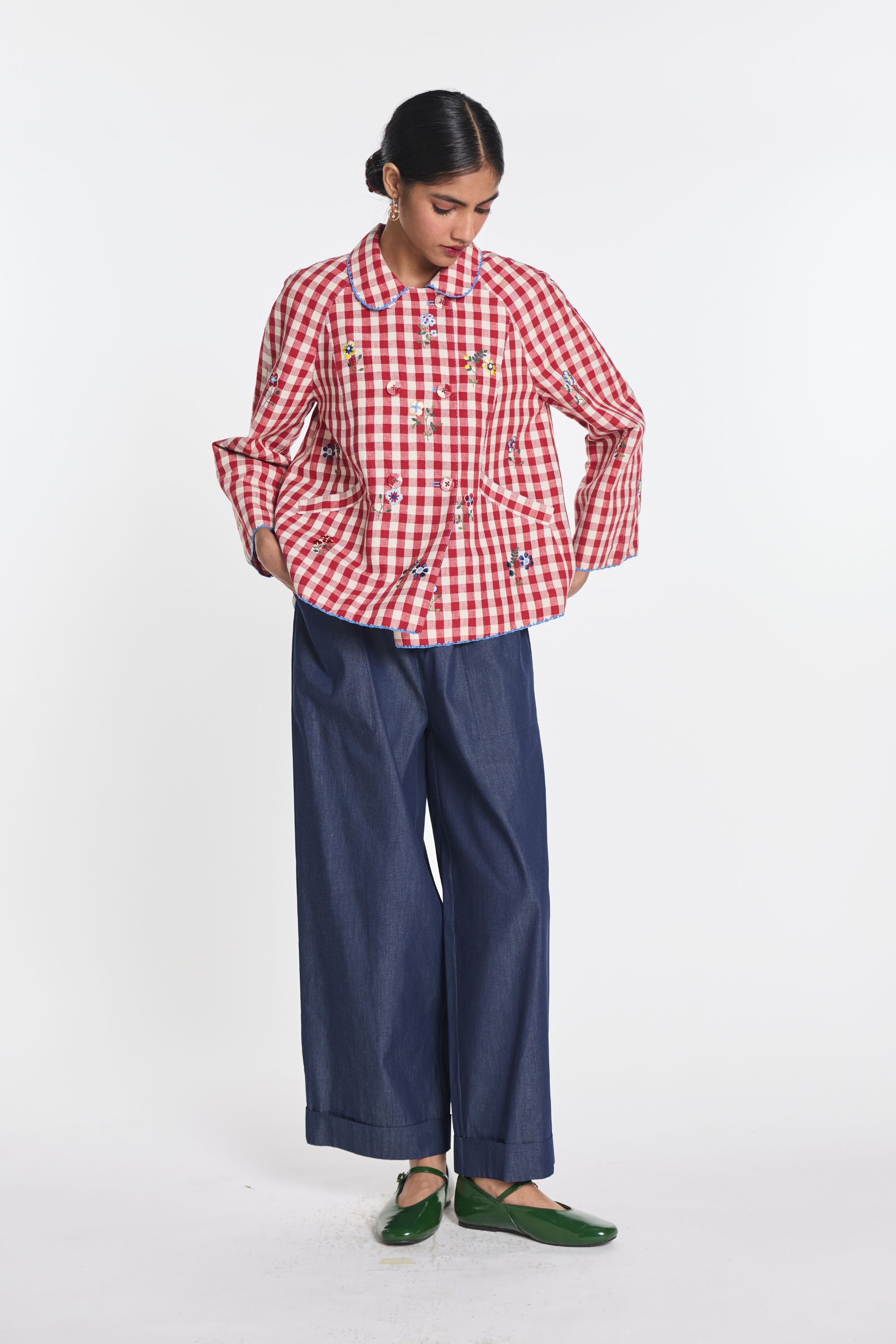 Baptisia Gingham Double-Breasted Jacket