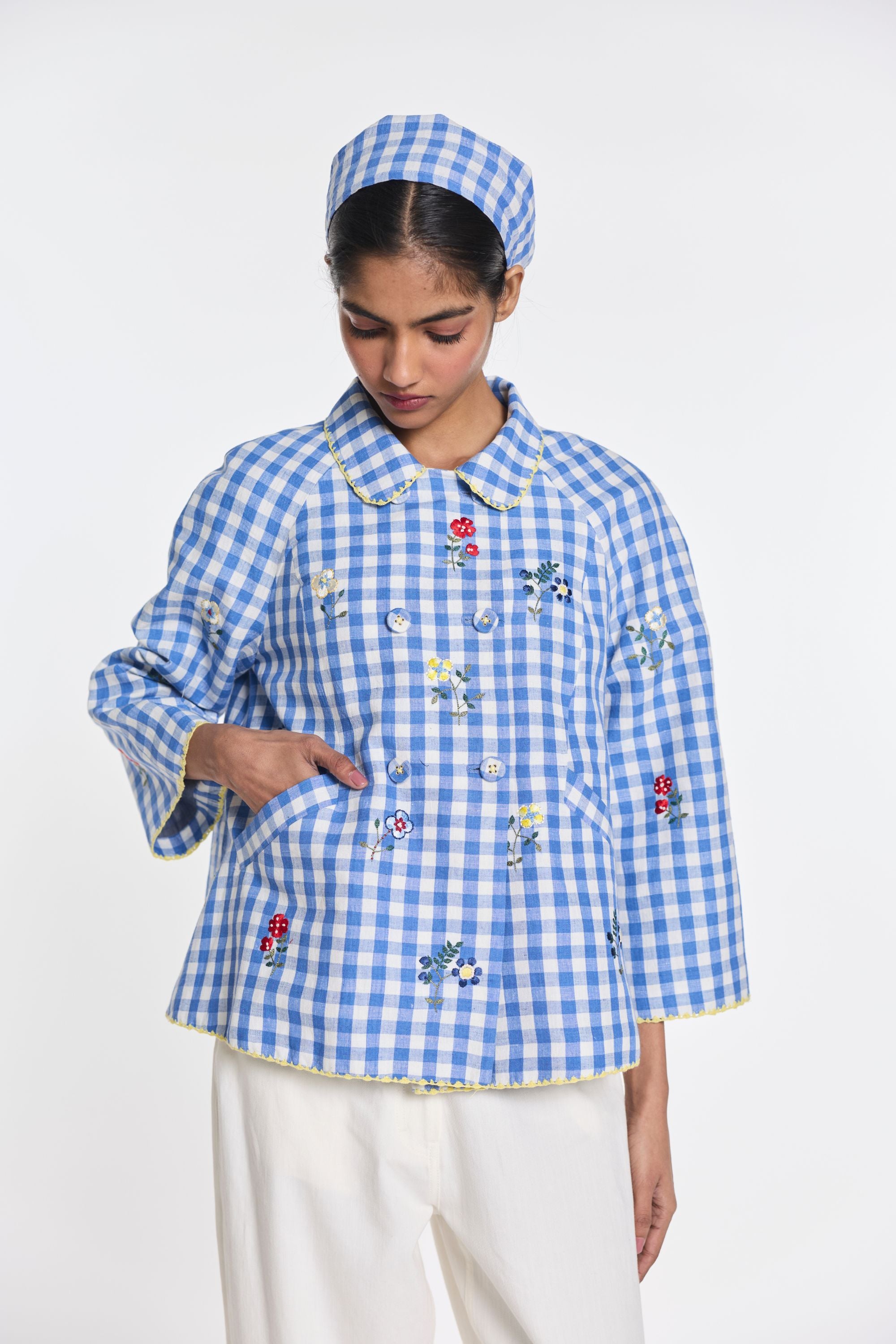 Baptisia Gingham Double-Breasted Jacket