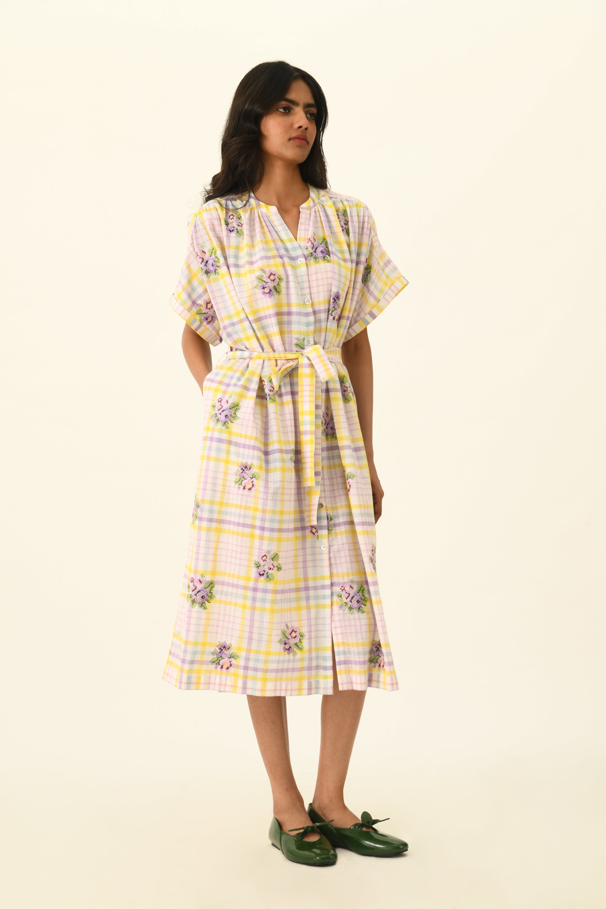 Koreana Check Belted Dress