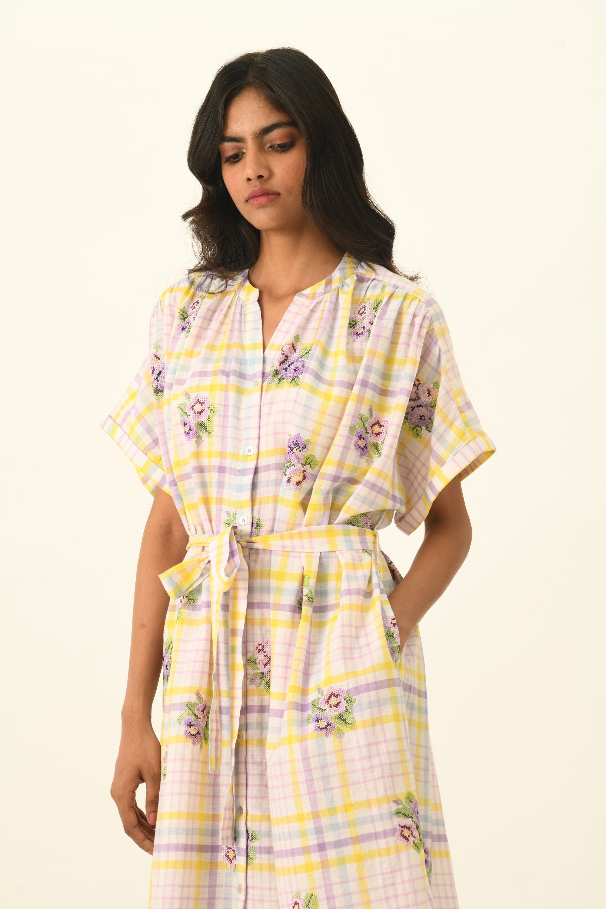 Koreana Check Belted Dress