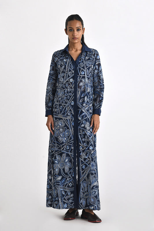 OTILLIE EMBROIDERED OVERVERLAY SHIRT DRESS
