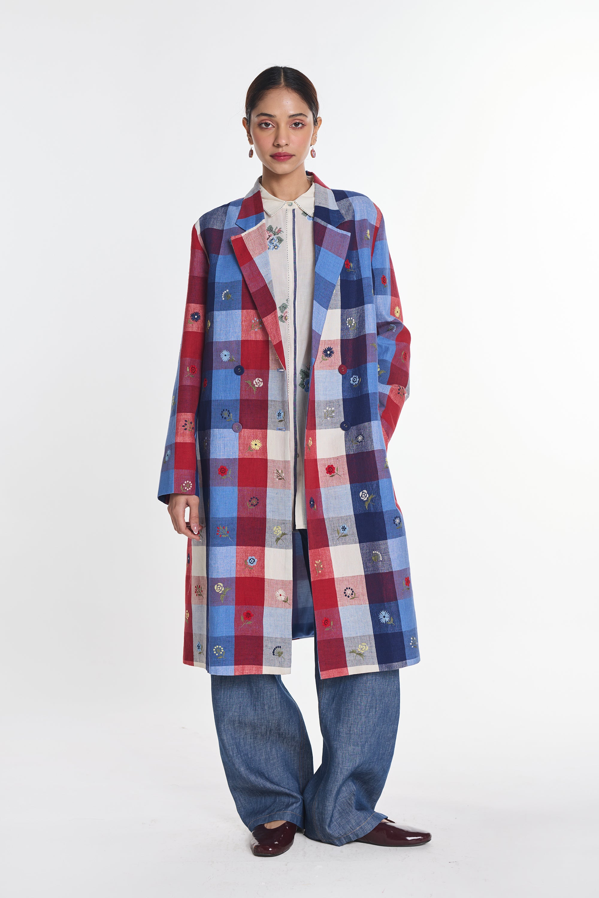 Hellebore Multicheck Double- Breasted Jacket
