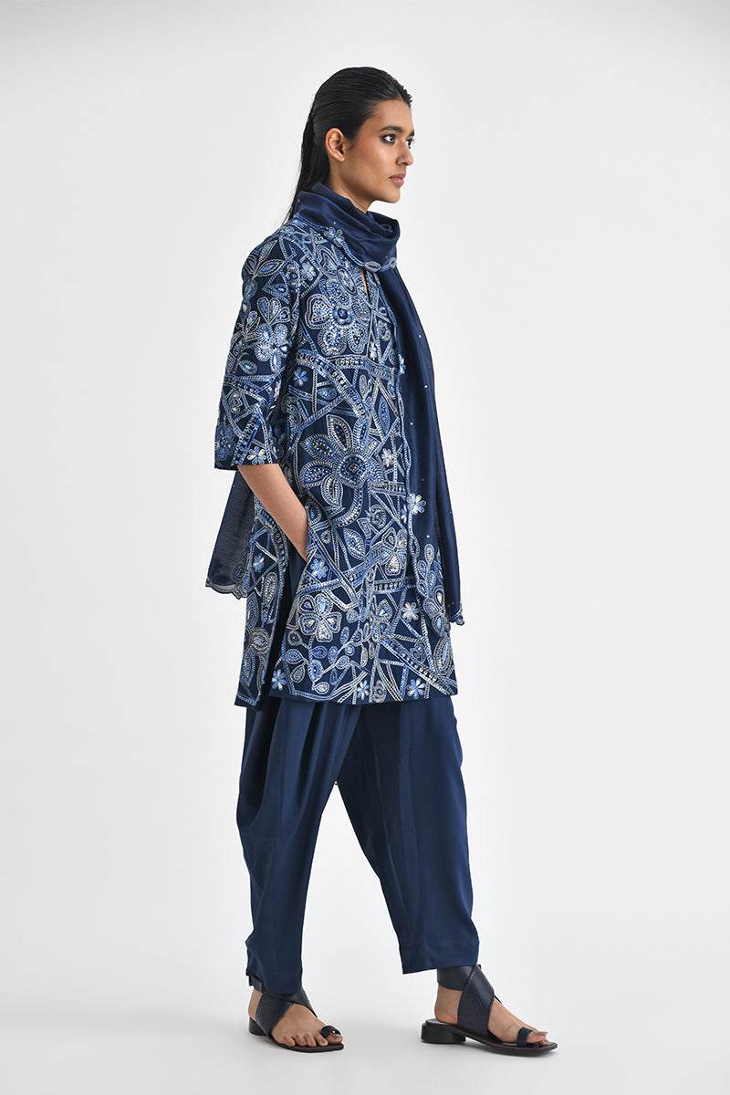 Caroline Embroidered Tunic Set With Scarf