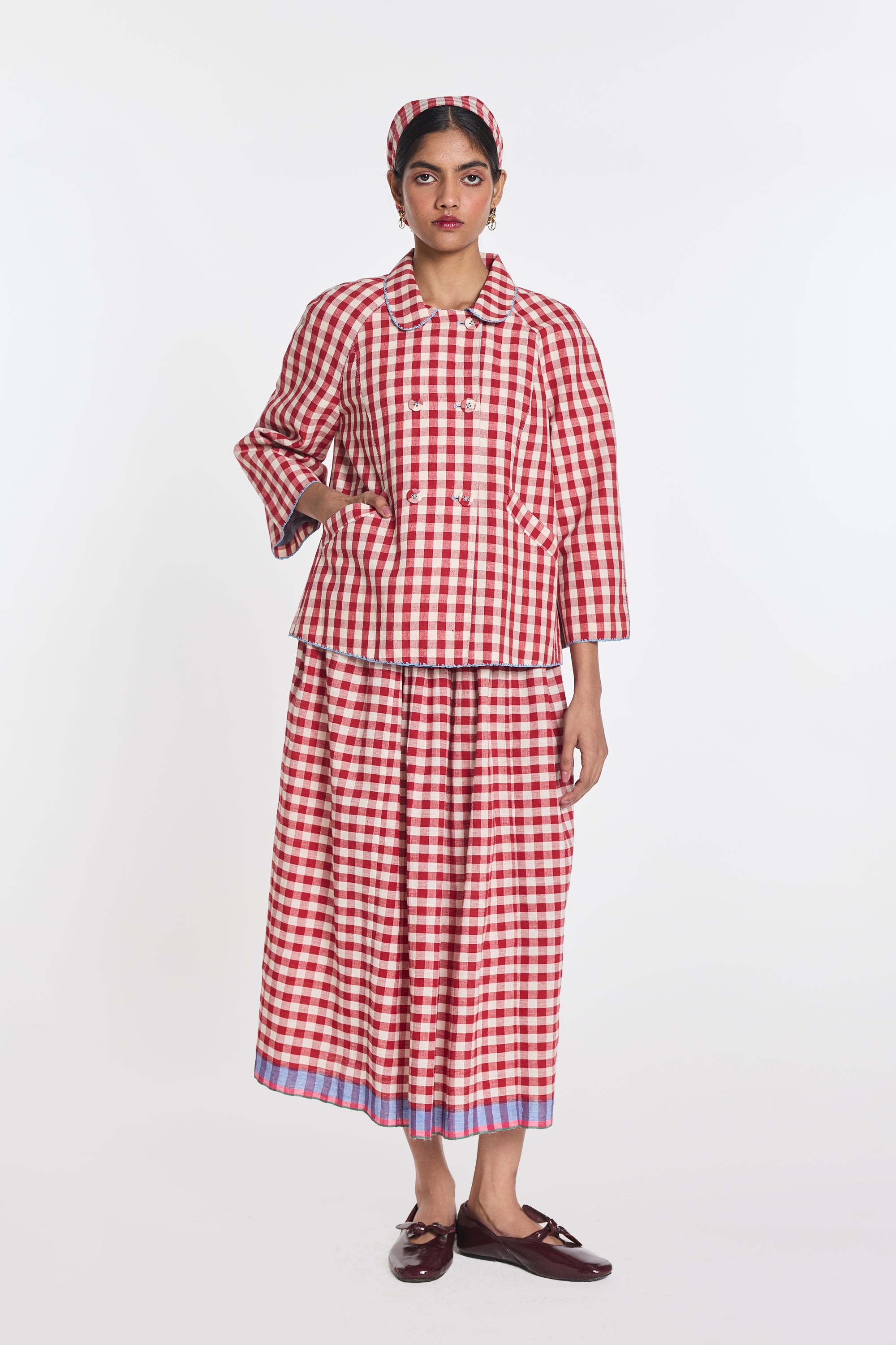 Baptisia Gingham Double-Breasted Jacket