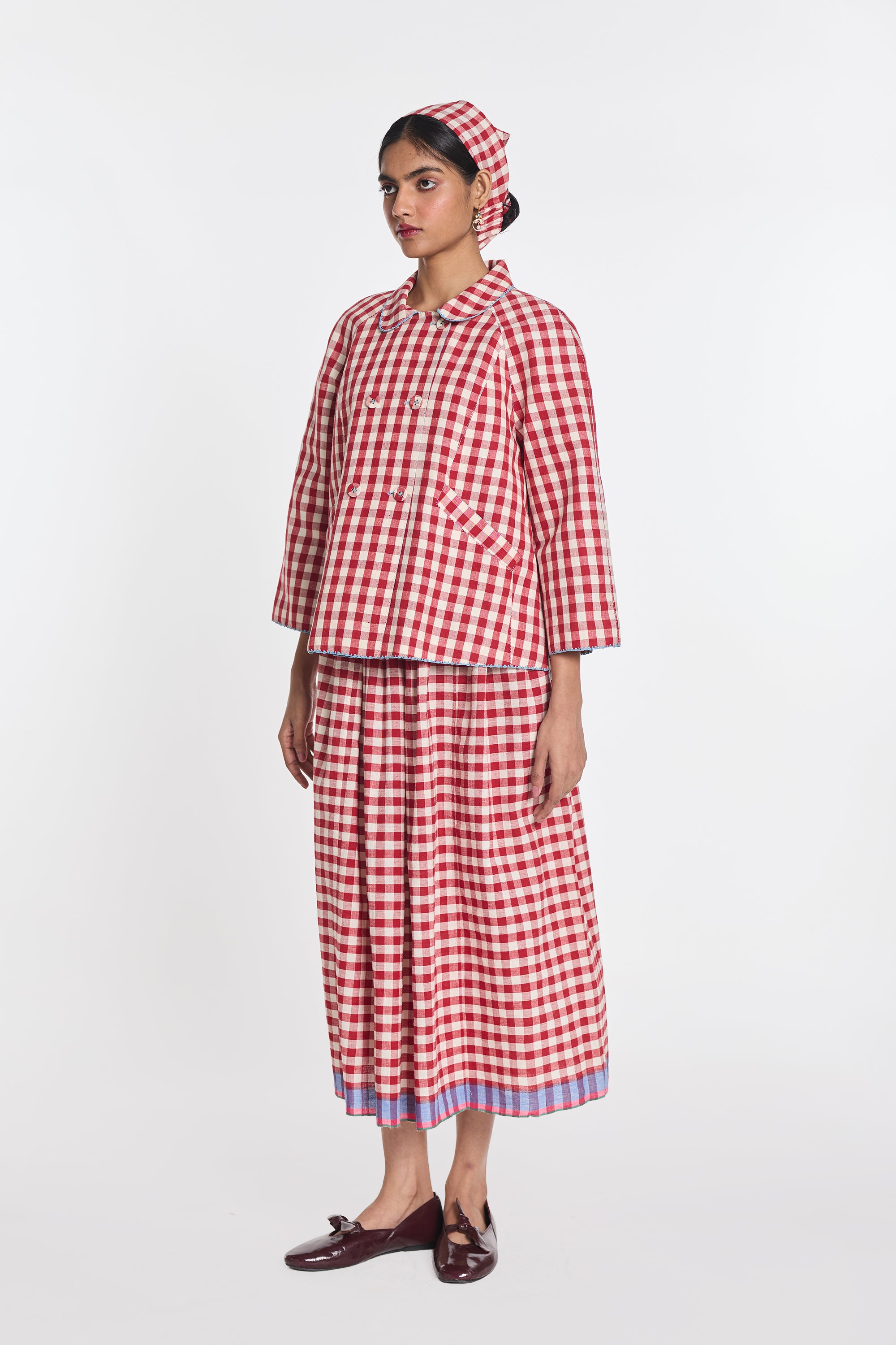 Baptisia Gingham Double-Breasted Jacket