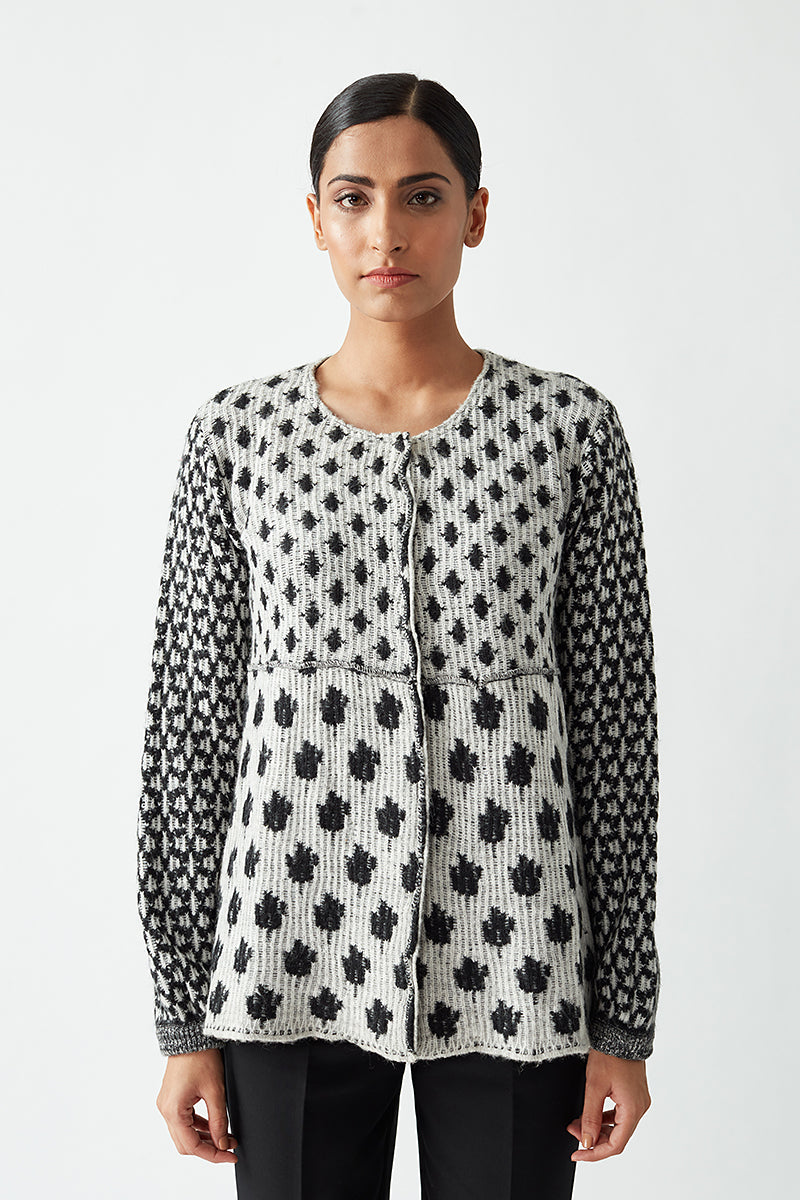 ROUND NECK GEOMETRIC JACKET