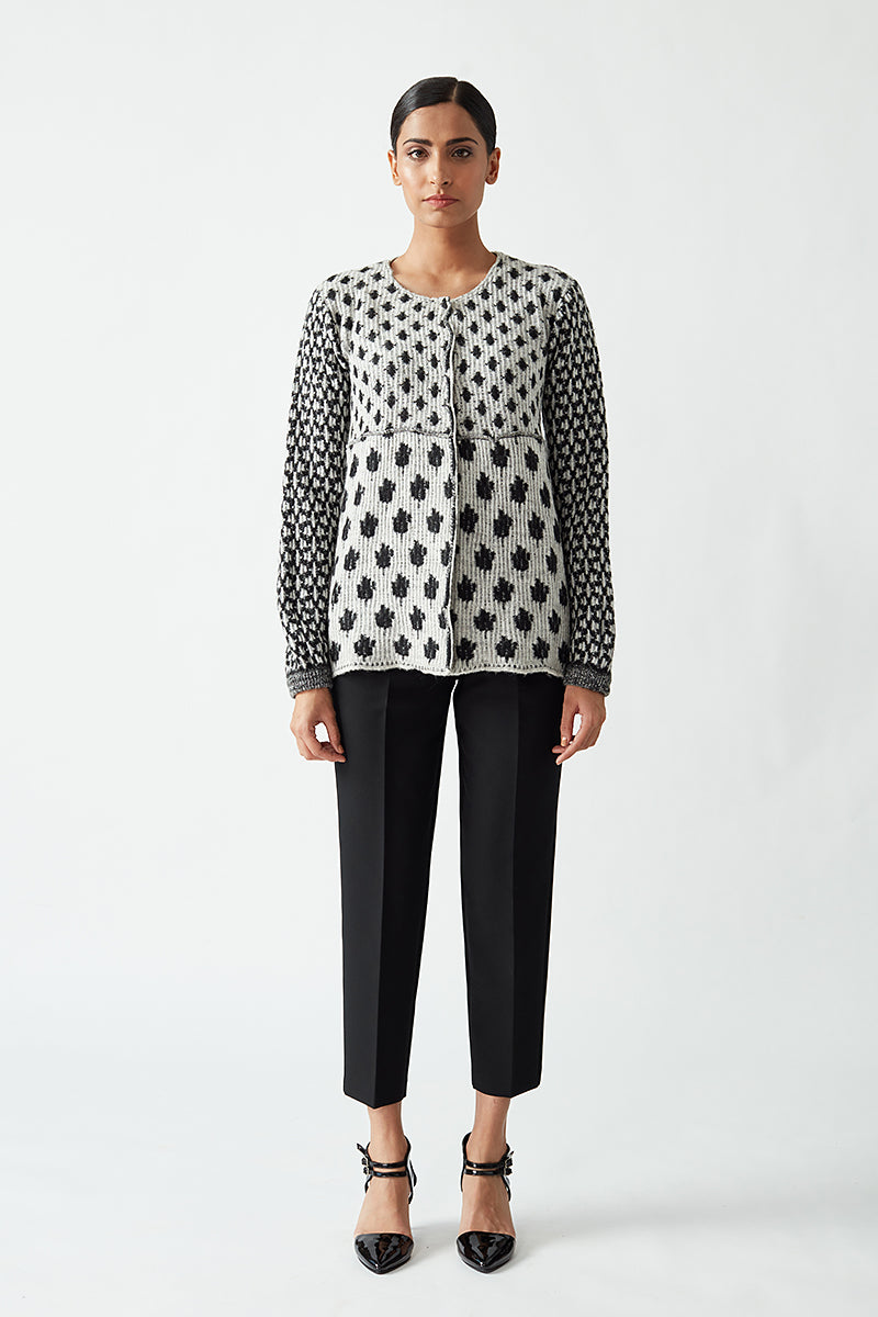 ROUND NECK GEOMETRIC JACKET