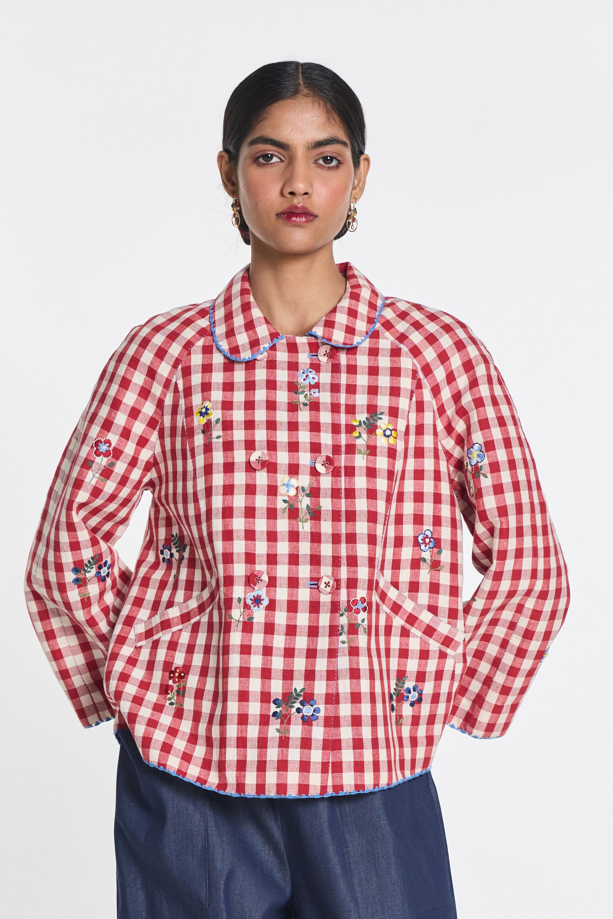 Baptisia Gingham Double-Breasted Jacket