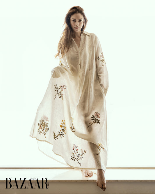 Aditi Rao Hydari Oak collared twig embroidered dress
