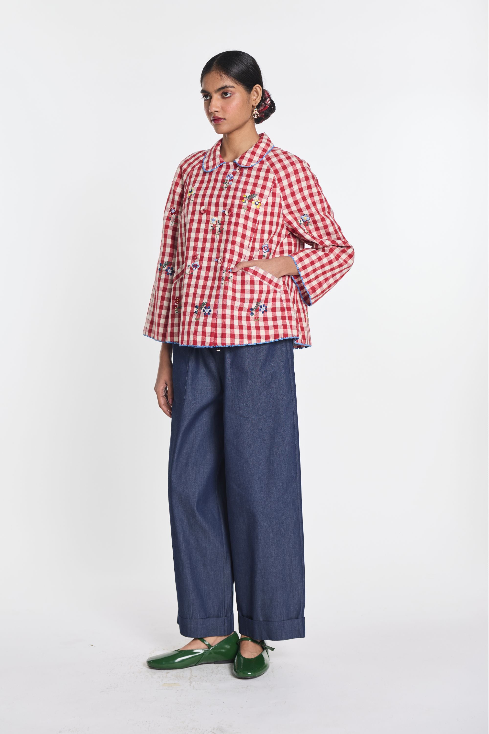 Baptisia Gingham Double Breast Jacket