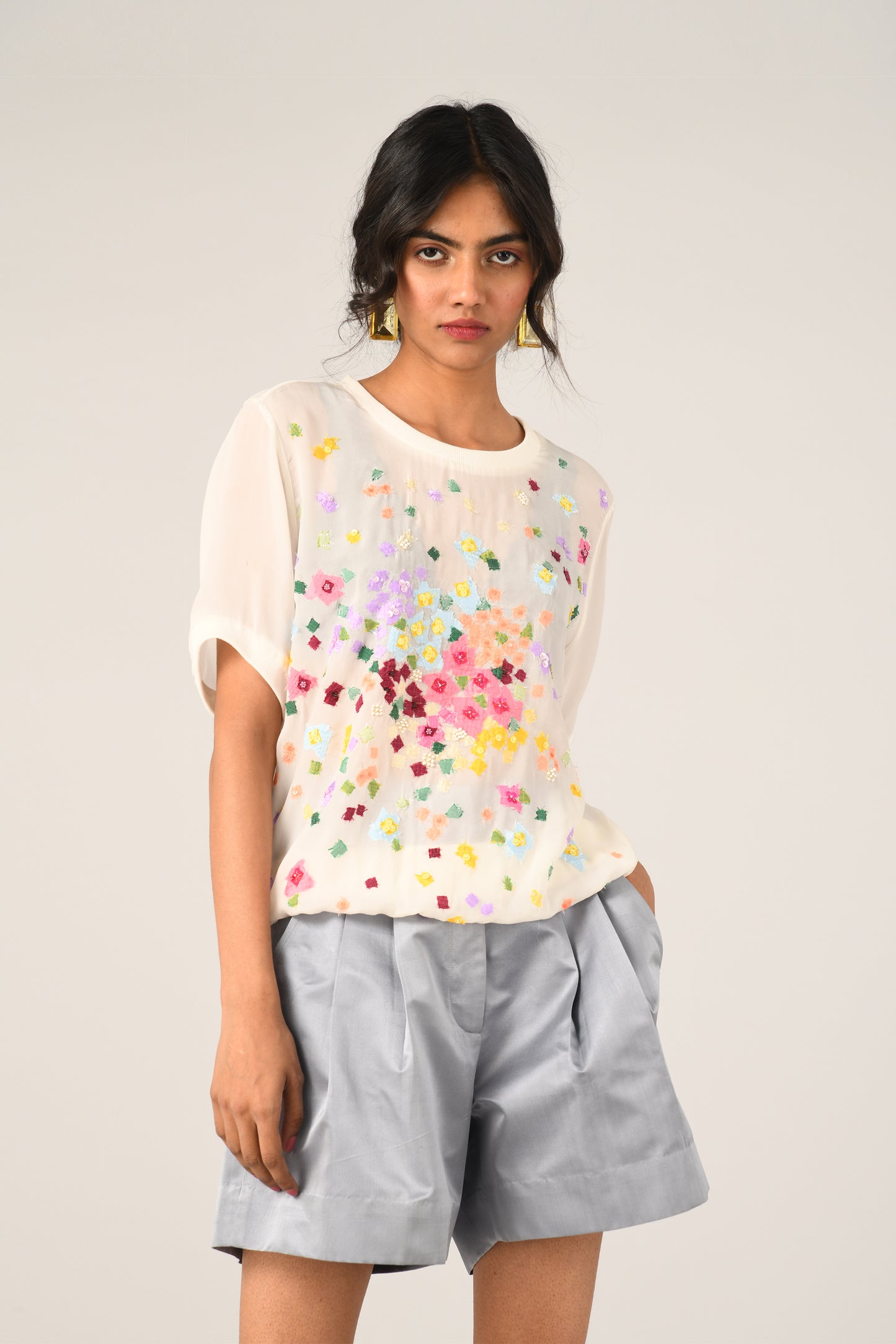 Damask Rib Embroidered T-shirt
