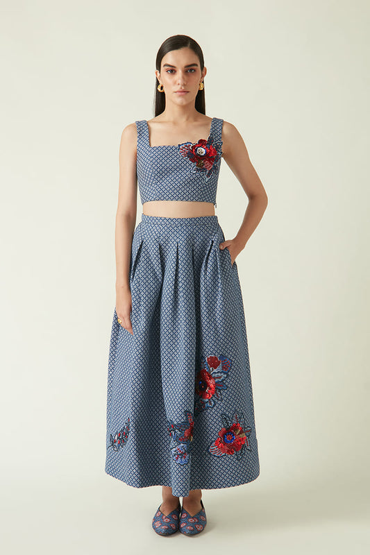 PAPAU QUILTED EMBROIDERED SKIRT