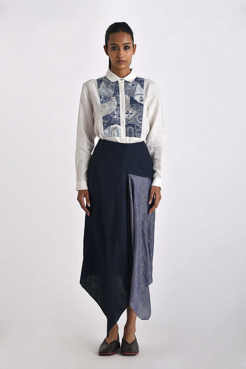 AGIOI EMBROIDERED YOKE SHIRT