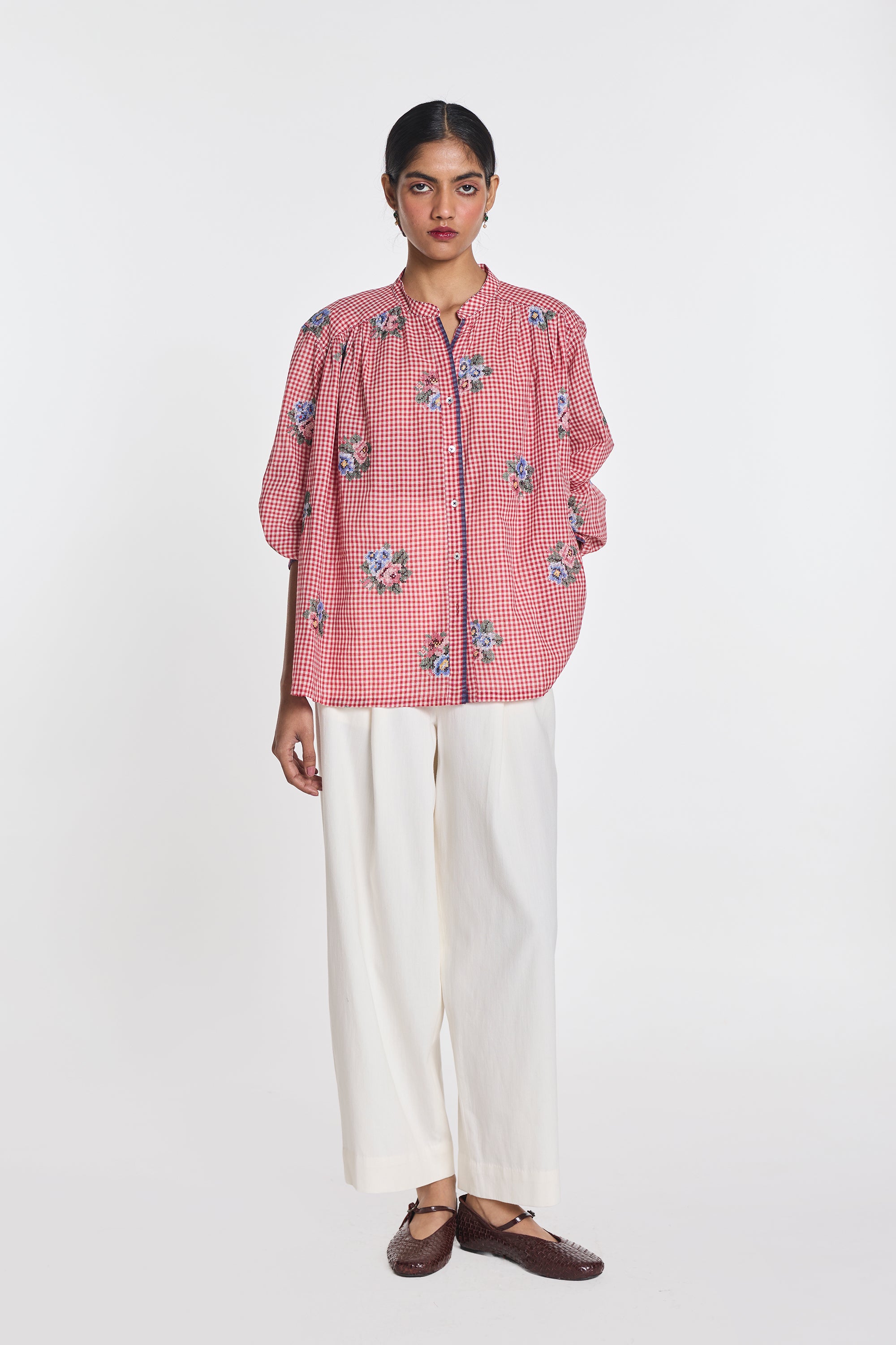 Lisianthus gingham check top