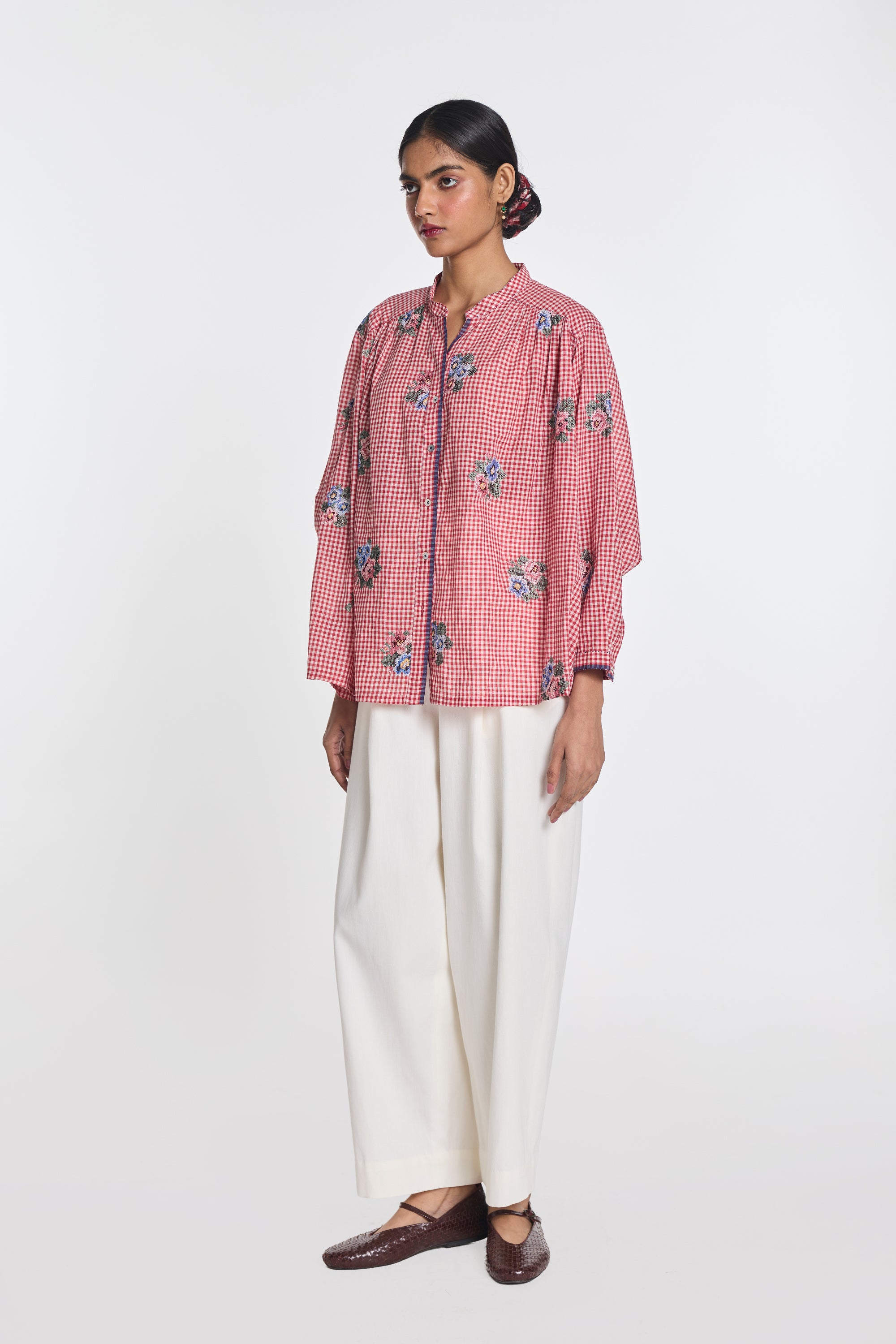 Lisianthus gingham check top