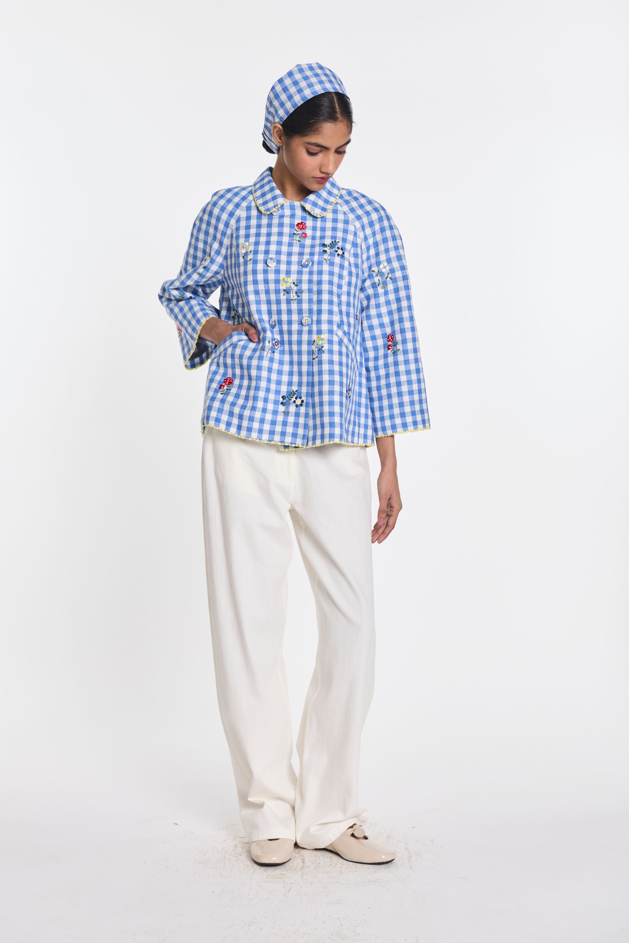 Baptisia Gingham Double-Breasted Jacket