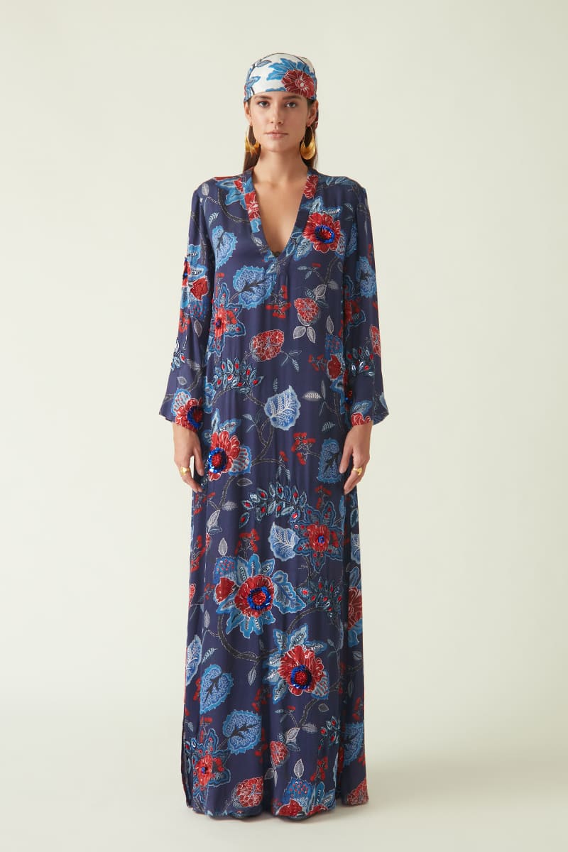 Rinca Printed Kaftan with Embroidery