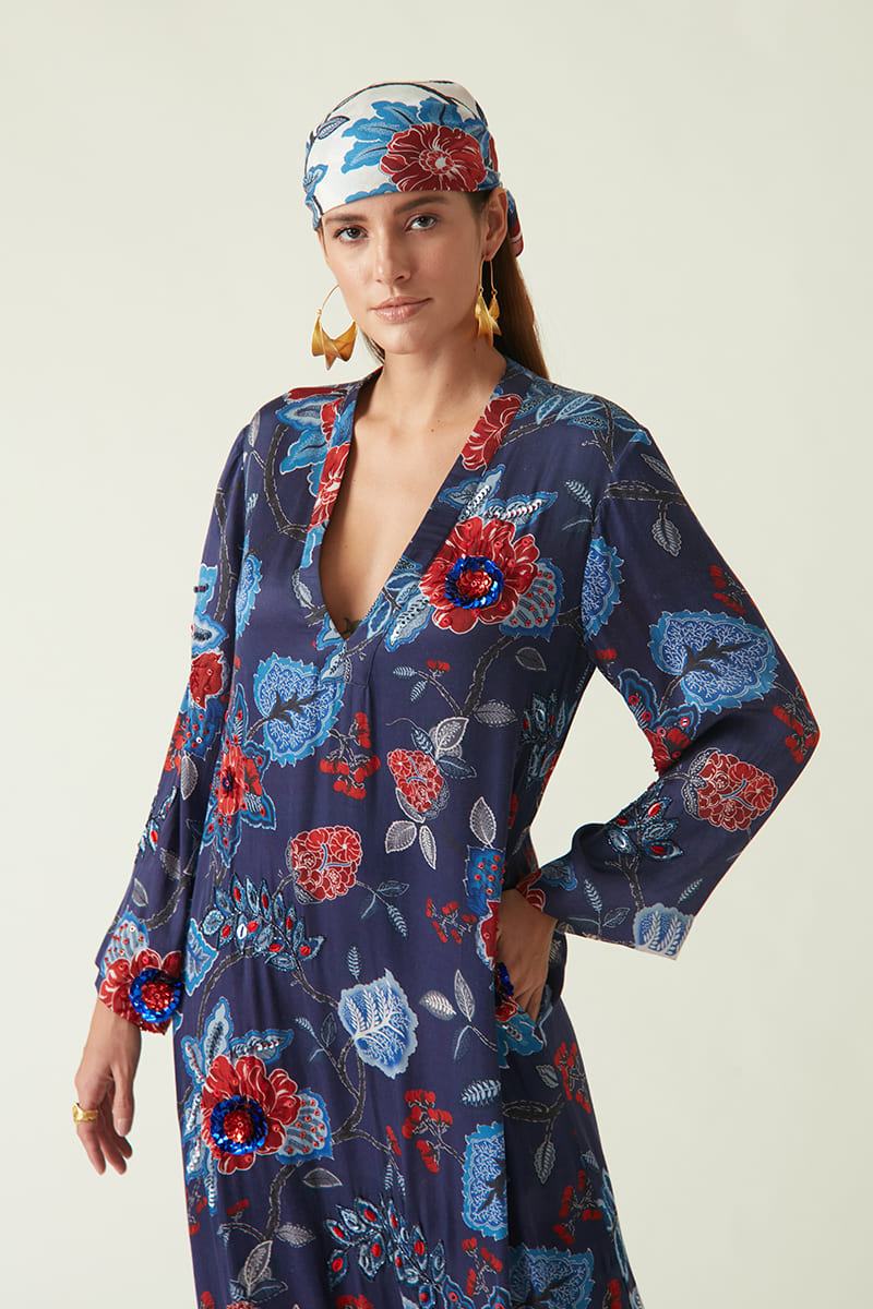 Rinca Printed Kaftan with Embroidery