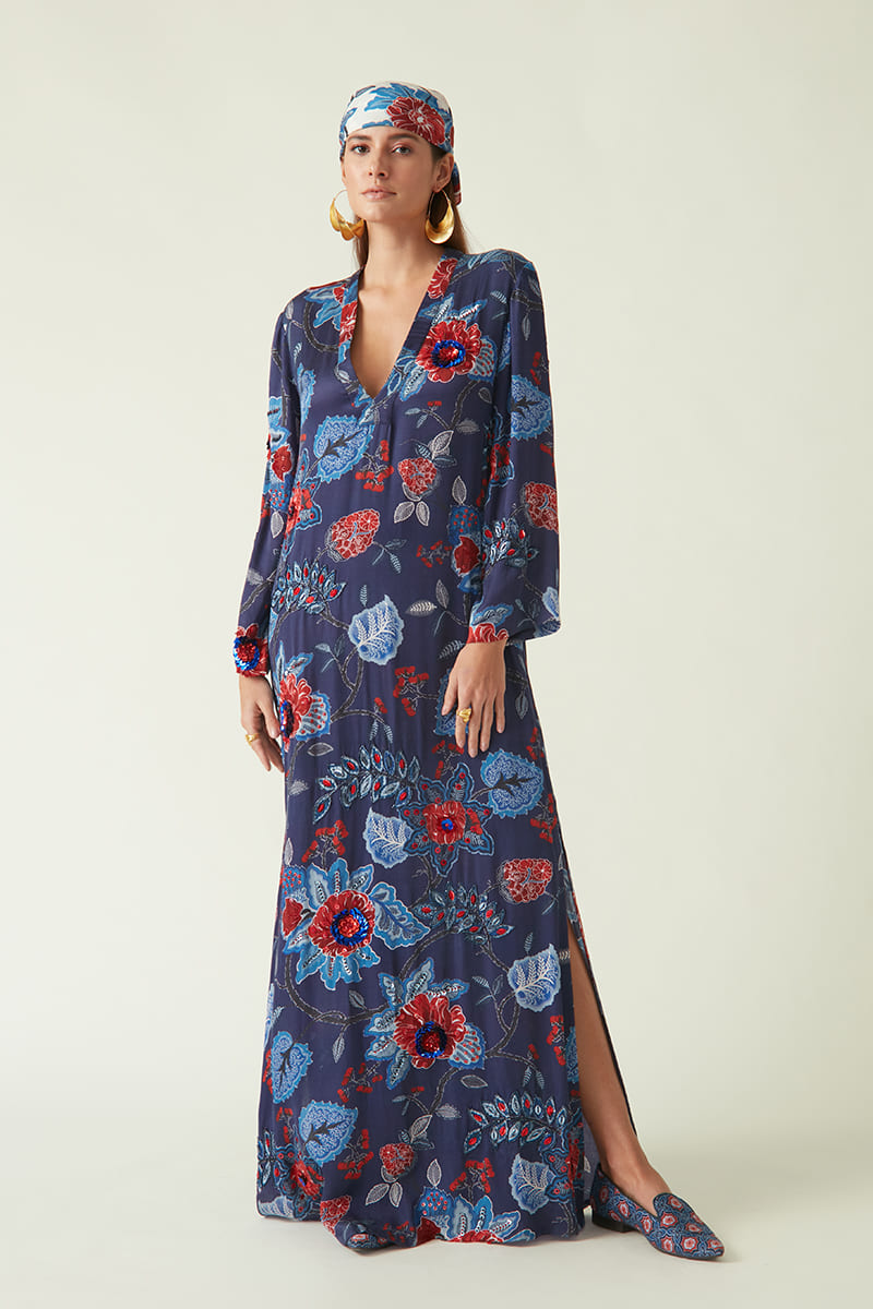 Rinca Printed Kaftan with Embroidery