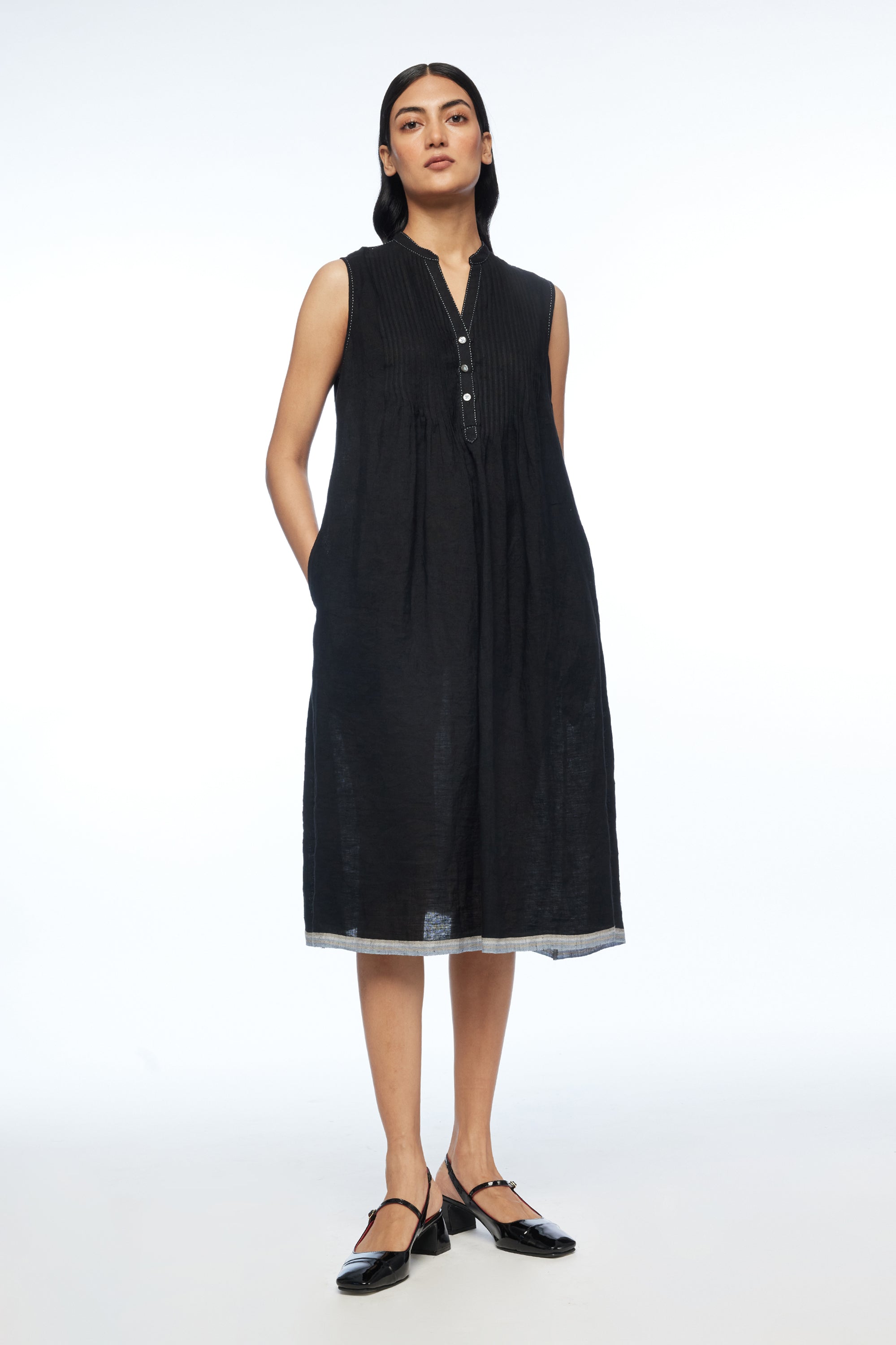 Cymosa Yoke Pleated Dress