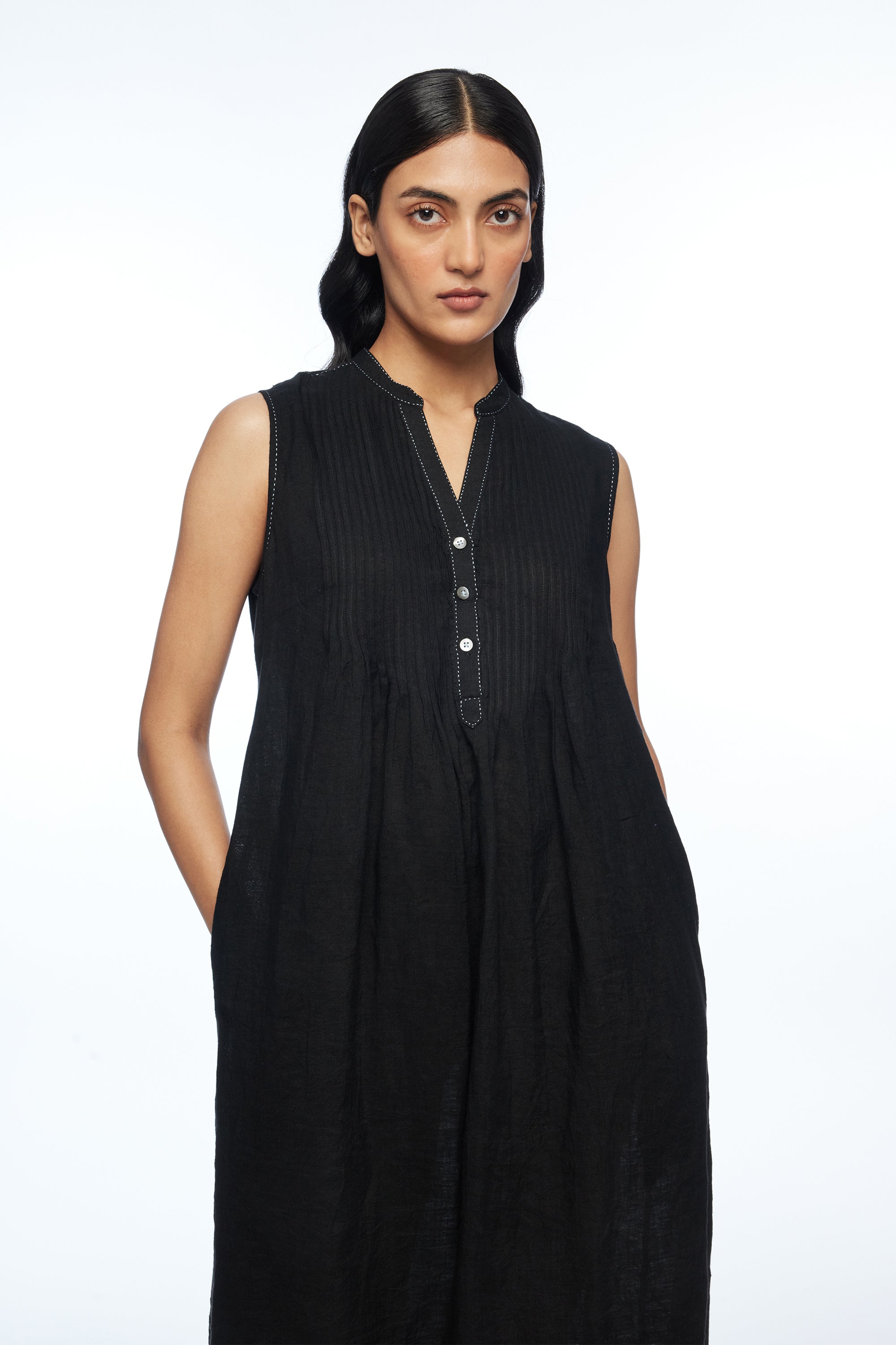 Cymosa Yoke Pleated Dress