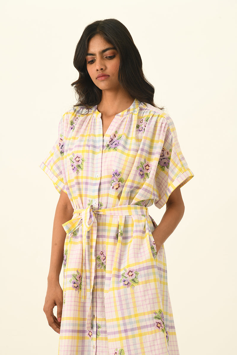Koreana Check Belted Dress