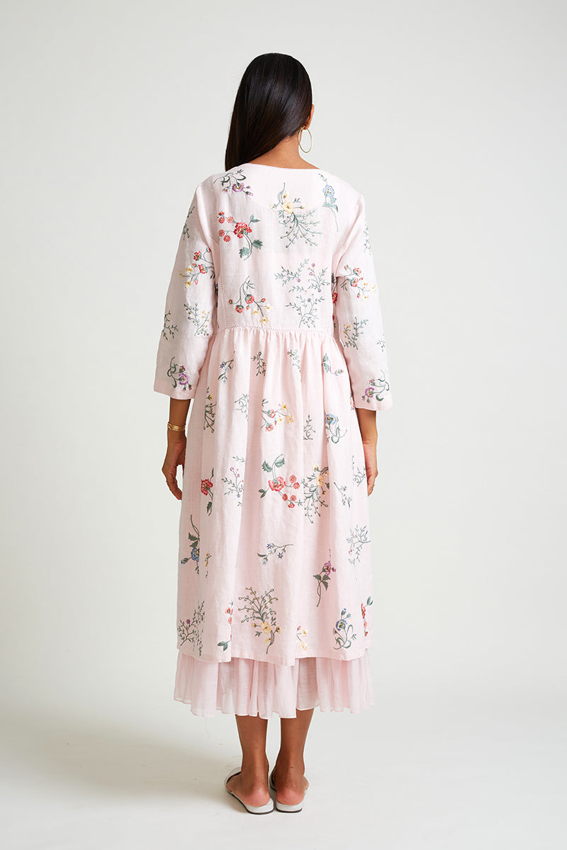 Forsythia Embroidered Dress with Slip