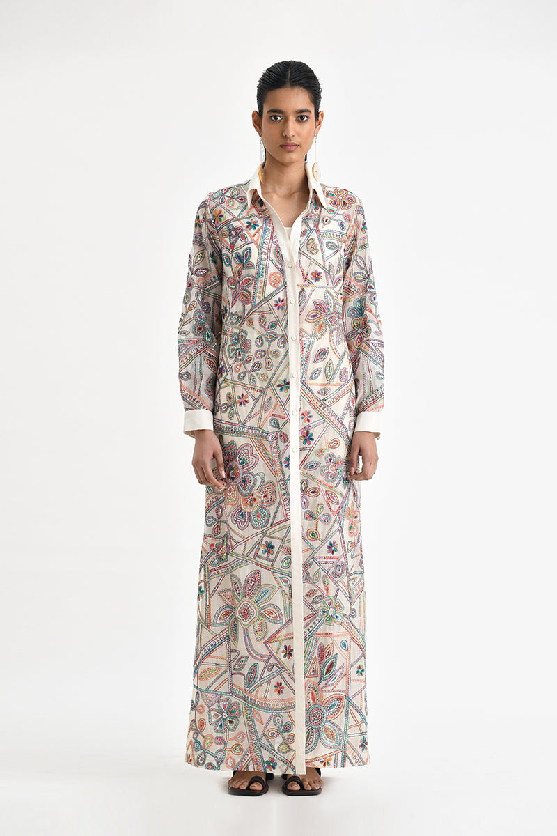 OTILLIE EMBROIDERED OVERLAY  SHIRT DRESS