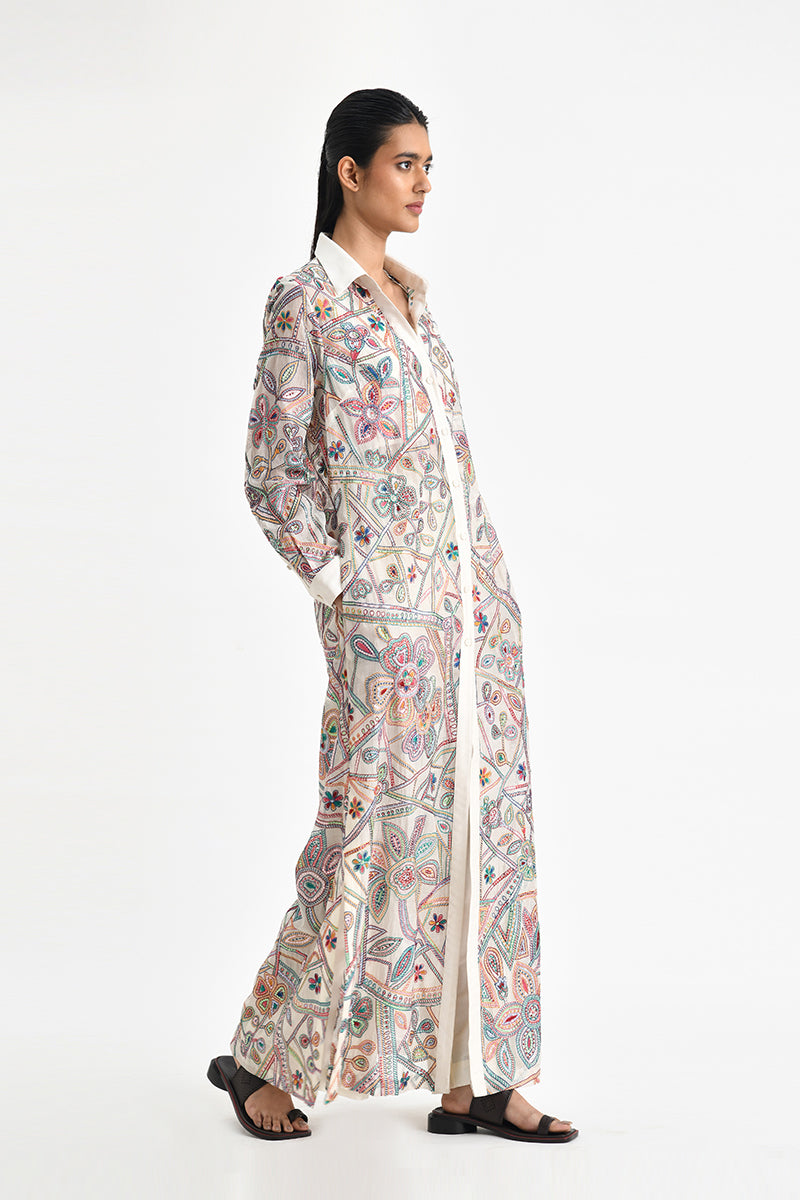 OTILLIE EMBROIDERED OVERLAY  SHIRT DRESS