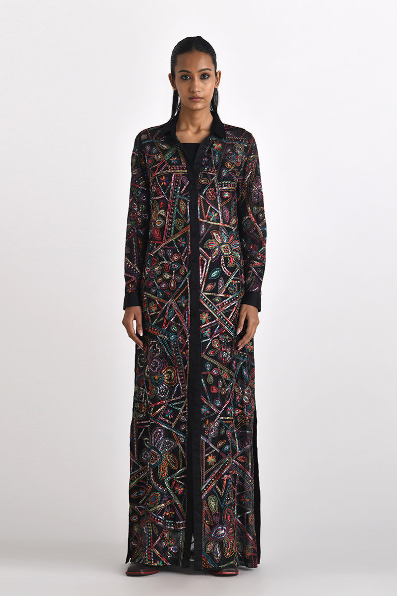 OTILLIE EMBROIDERED OVERLAY SHIRT DRESS