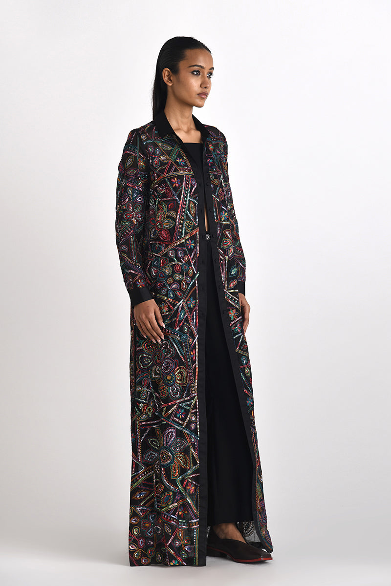 OTILLIE EMBROIDERED OVERLAY SHIRT DRESS