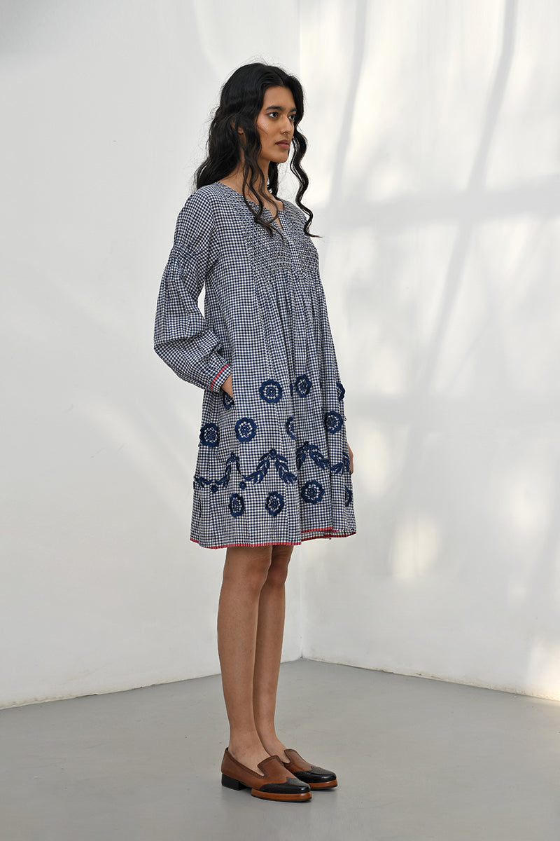 DEMIAN SMOCKED EMBROIDERED DRESS