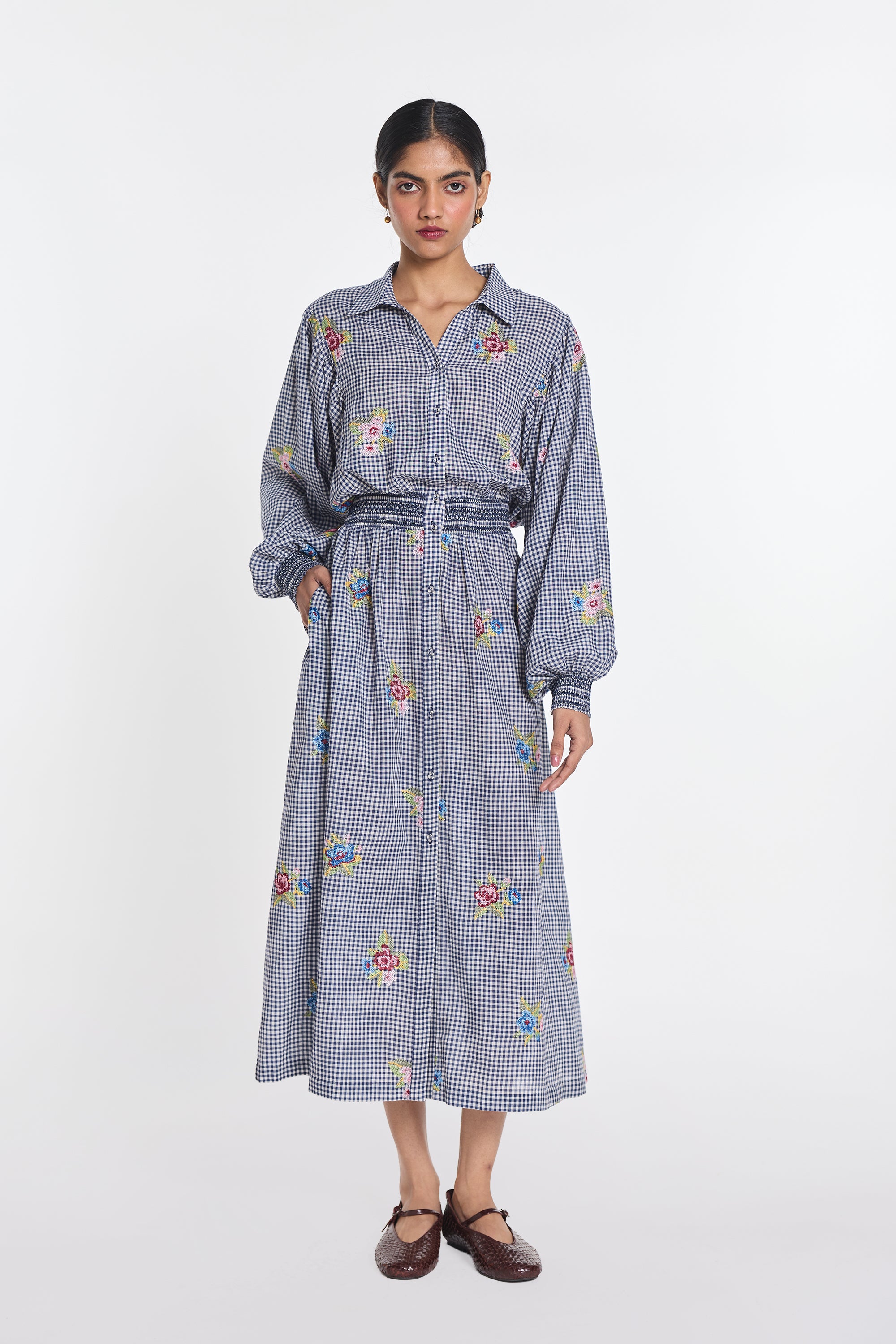 Delphinium embroidered dress