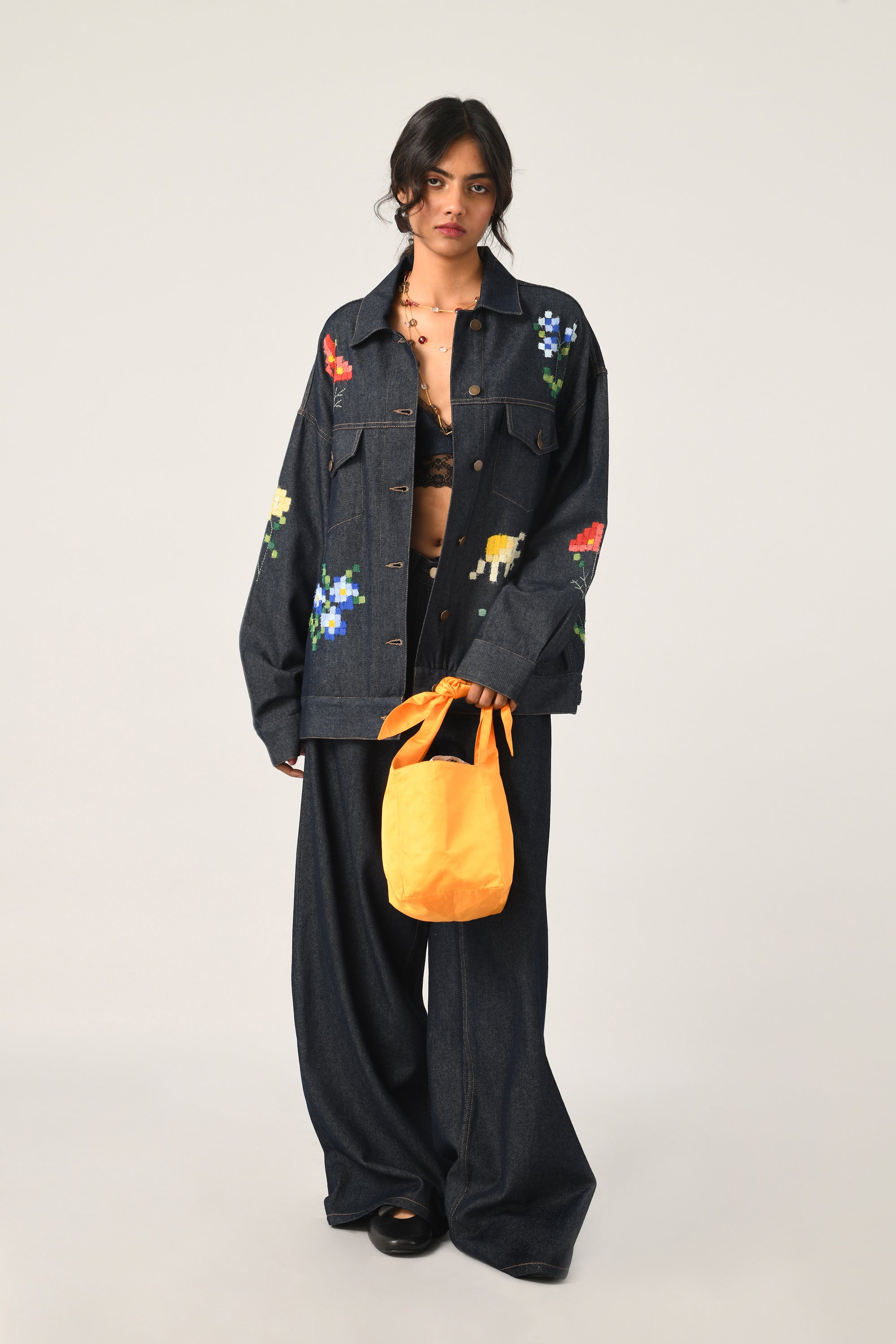 Tibetica Oversized Appliqué Embroidered Jacket