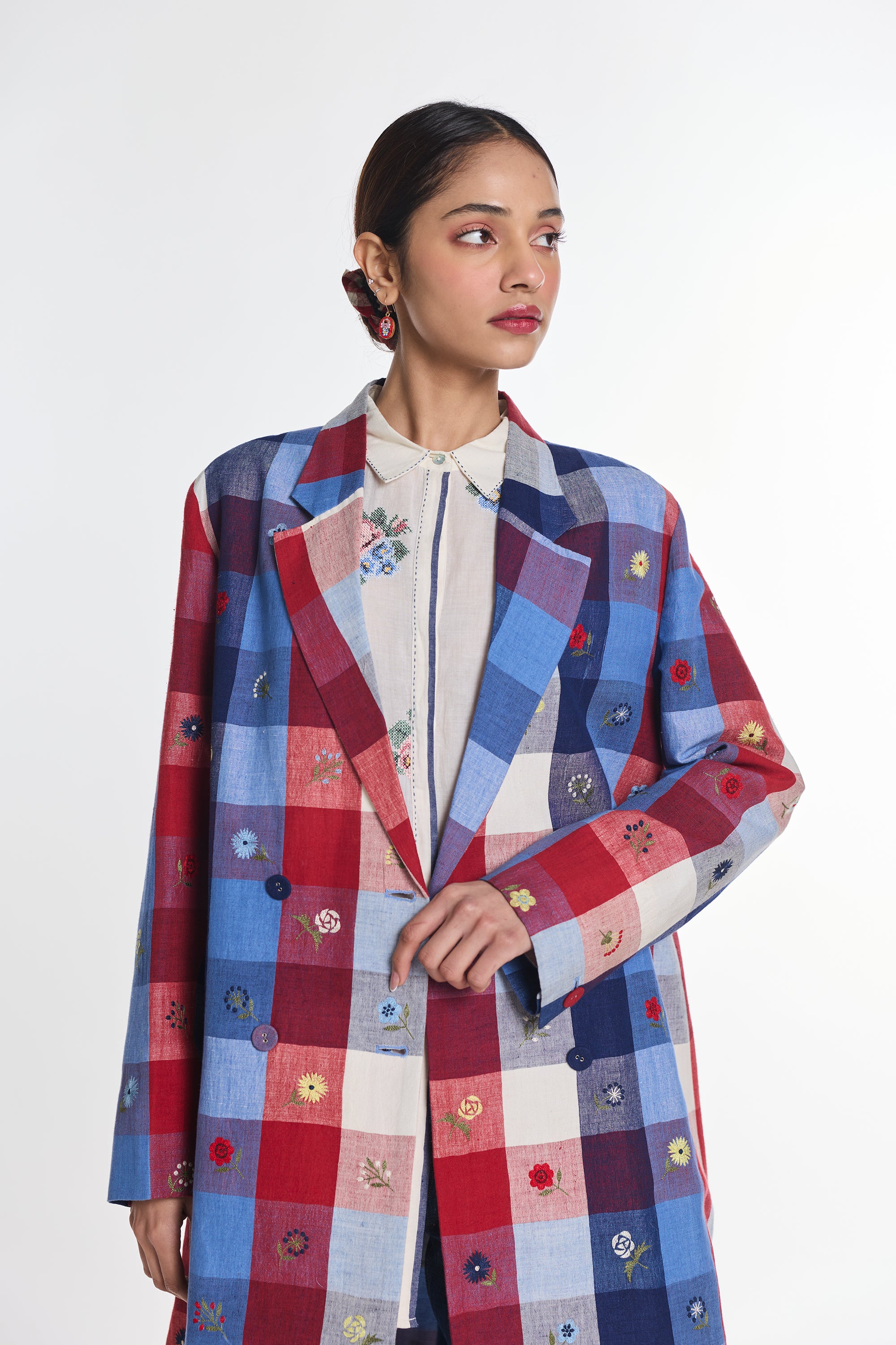 Hellebore Multicheck Double- Breasted Jacket