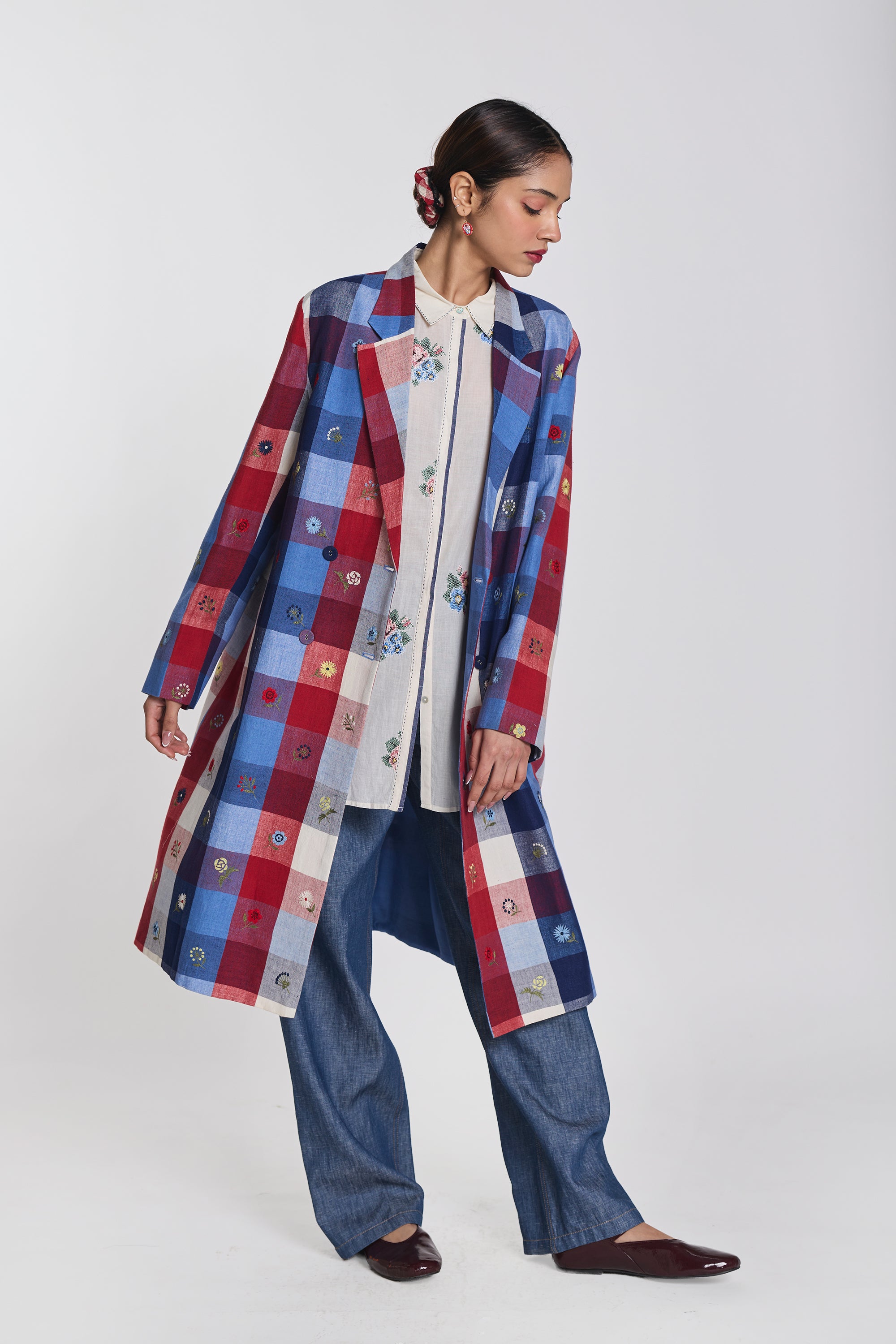 Hellebore Multicheck Double- Breasted Jacket