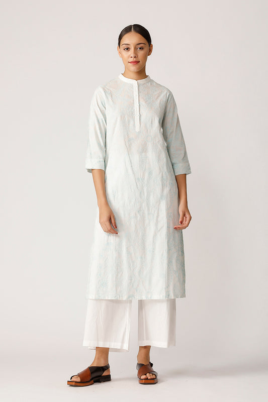 Band collar embroidered tunic