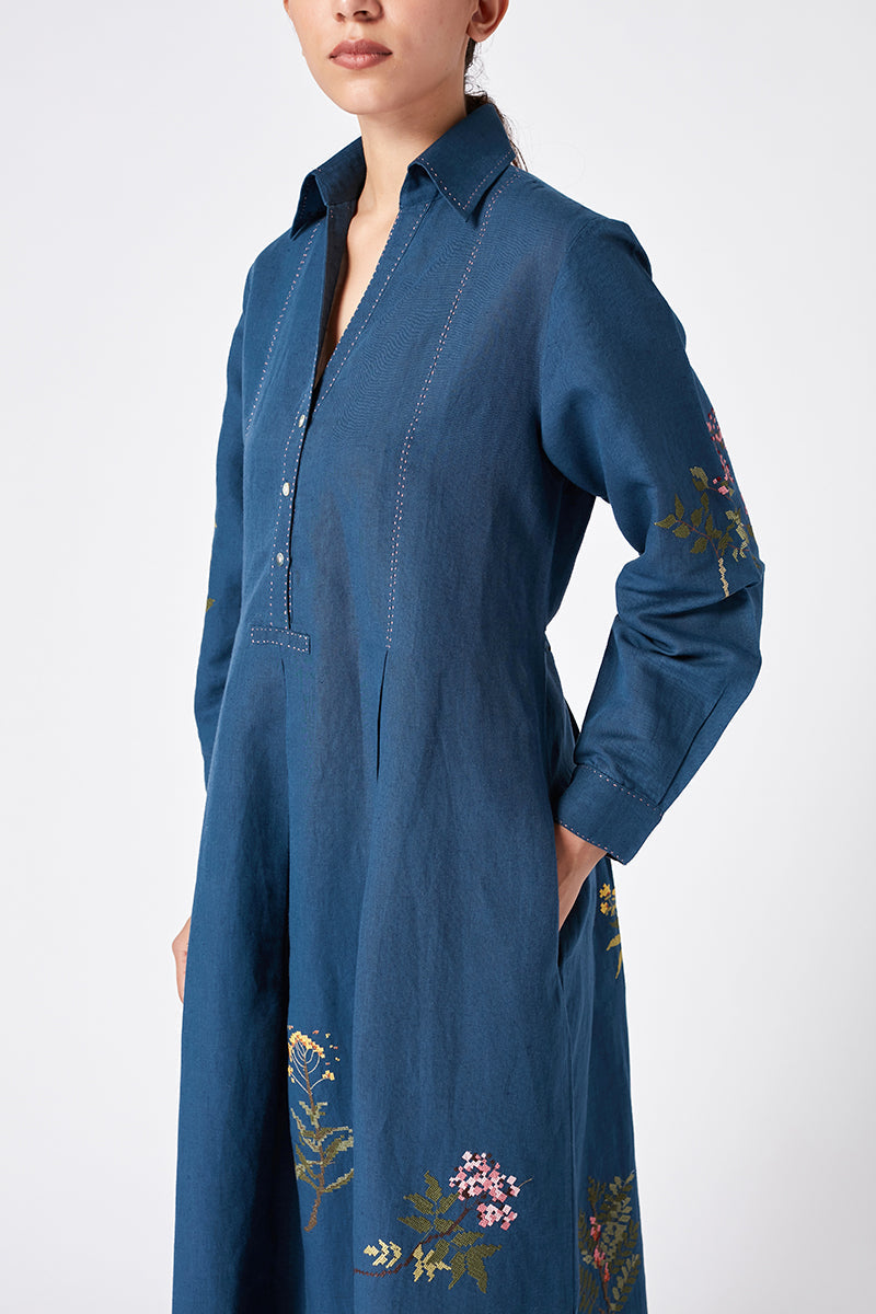 OAK COLLARED TWIG EMBROIDERED DRESS