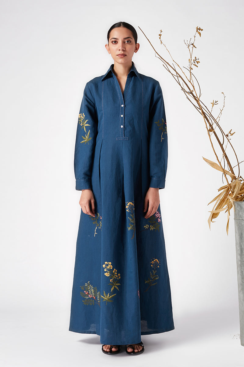 OAK COLLARED TWIG EMBROIDERED DRESS