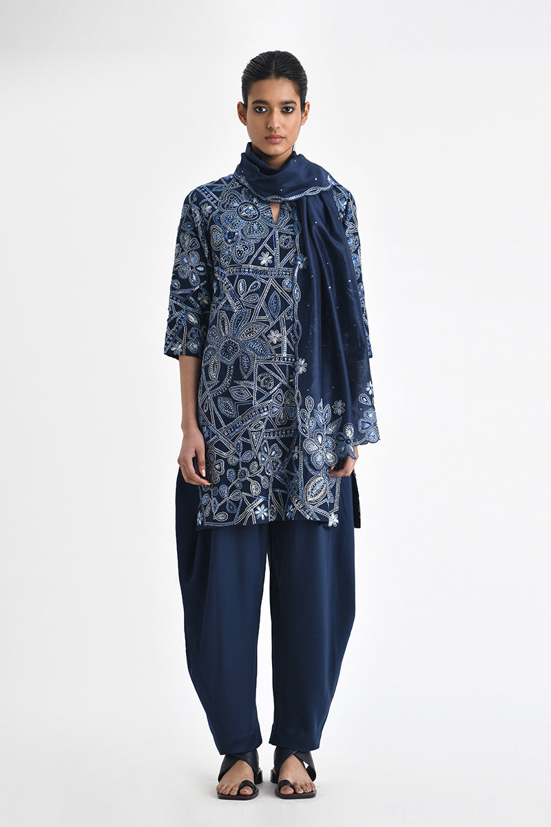 Caroline Embroidered Tunic Set With Scarf