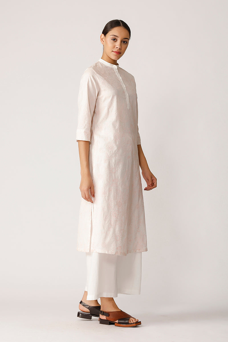 Band collar embroidered tunic