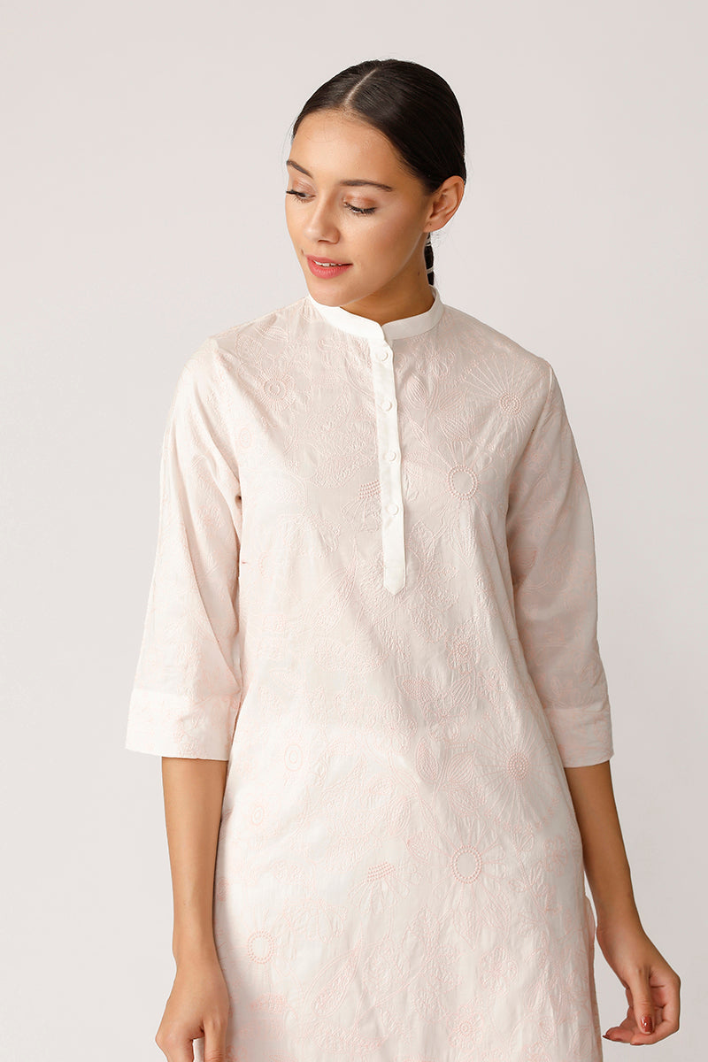 Band collar embroidered tunic