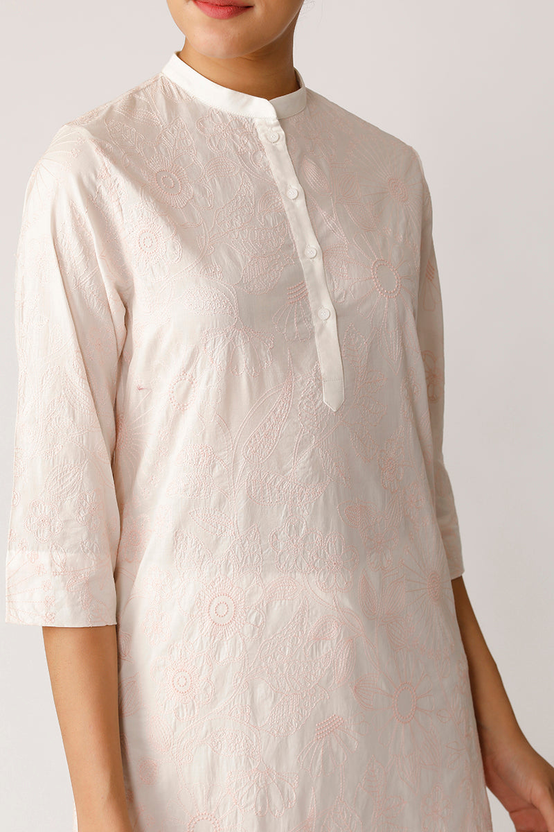 Band collar embroidered tunic
