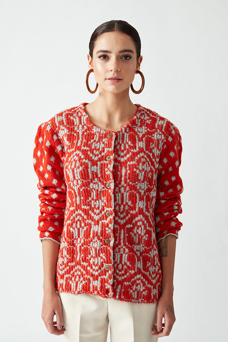 ROUND NECK GEOMETRIC JACKET