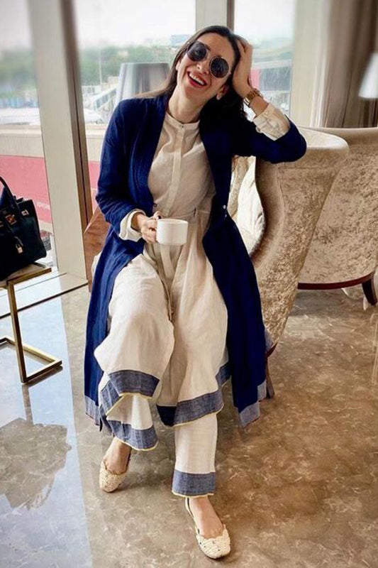 Karishma Kapoor in our Tunic with jacket and trousers