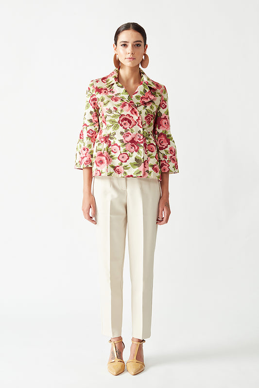 Rose Embroidered Jacket with Peplum Sleeves