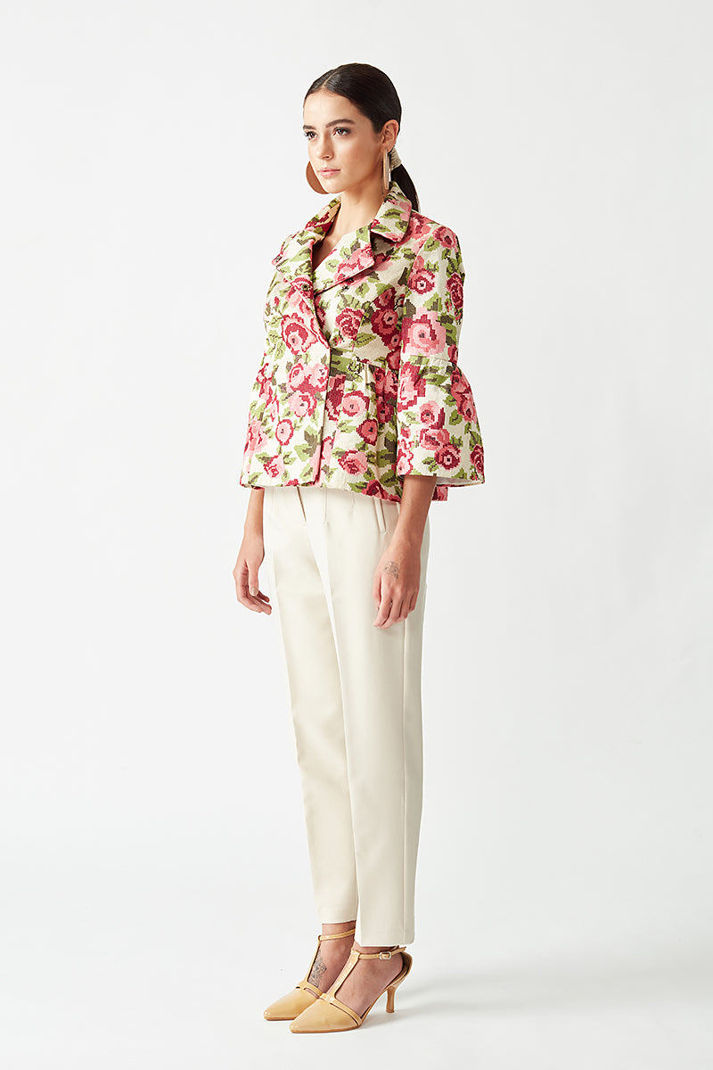 Rose Embroidered Jacket with Peplum Sleeves